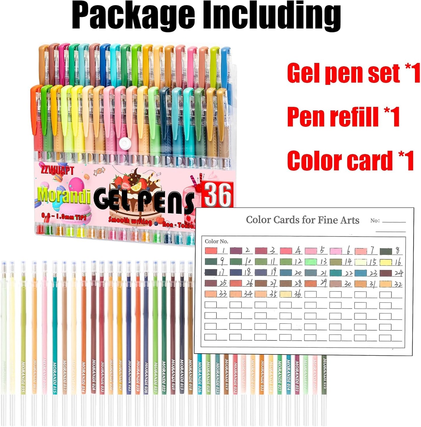 Morandi Gel Pens for Coloring Book,72 Color Gel Pens Set including 24 Color Gel Pen with 48 Refills,40% More Ink Colored Gel Pens for Drawing, Doodling, Scrapbook, Journaling