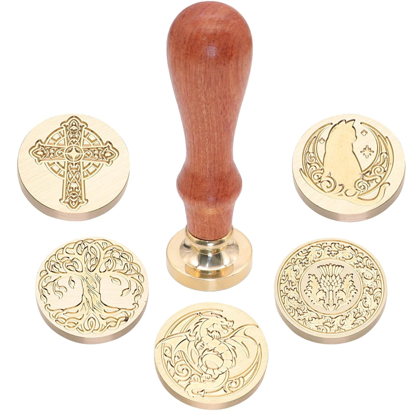 SWANGSA Celtic Wax Seal Stamp Gift Box Set, Vintage 6 Sealing Heads + 1 Wooden Hilt, Wax Stamp Kit for Party Invitations, Envelopes, Cards and Gift Packaging