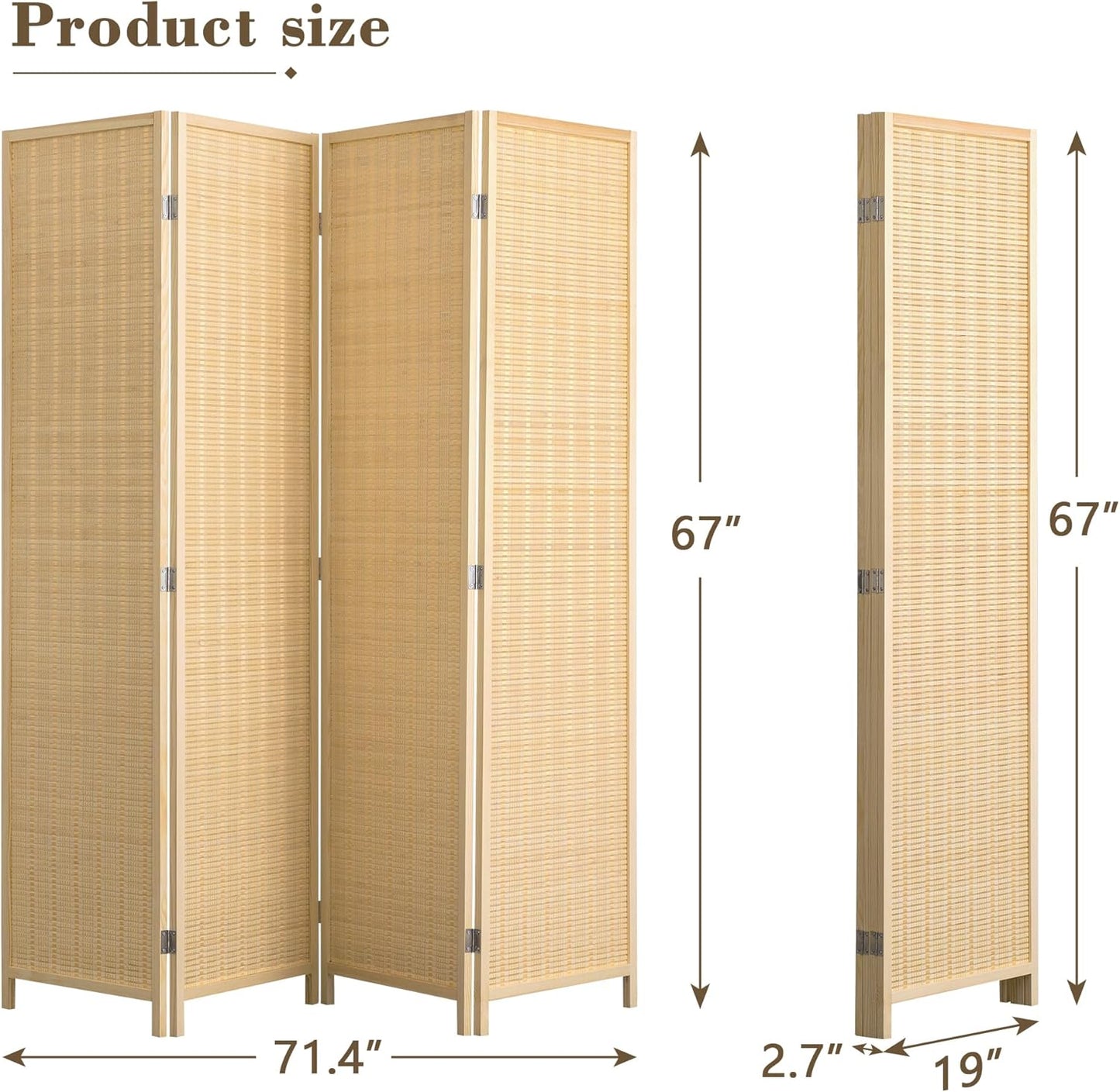 WelFurGeer 4 Panel Bamboo Room Divider, Folding Privacy Screen for Room Separation, Natural Wood Room Partitions and Dividers, Patio Privacy Panels, Decorative Wall Divider for Home, Office, Studio