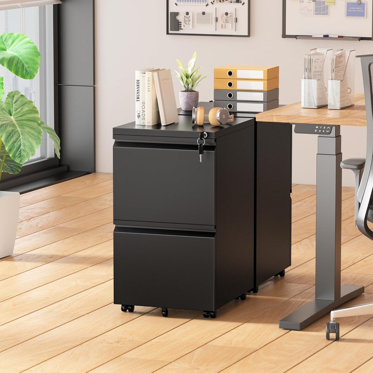 Superday 2 Drawer File Cabinet, Metal Rolling Filing Cabinet with Lock, Small File Cabinets with 2 Drawer, Filing Cabinets for Home Office Fit A4/Letter/Legal, Easy Assemble, Black