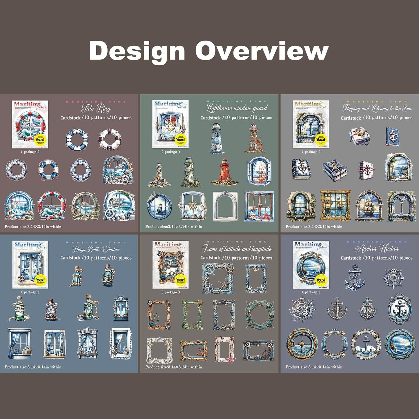 Nautical Scrapbook Stickers Set – 60PCS Vintage Maritime-Themed Cardstock Stickers, Adhesive Die-Cuts for Journals, Crafts, Gift Tags, DIY Decor