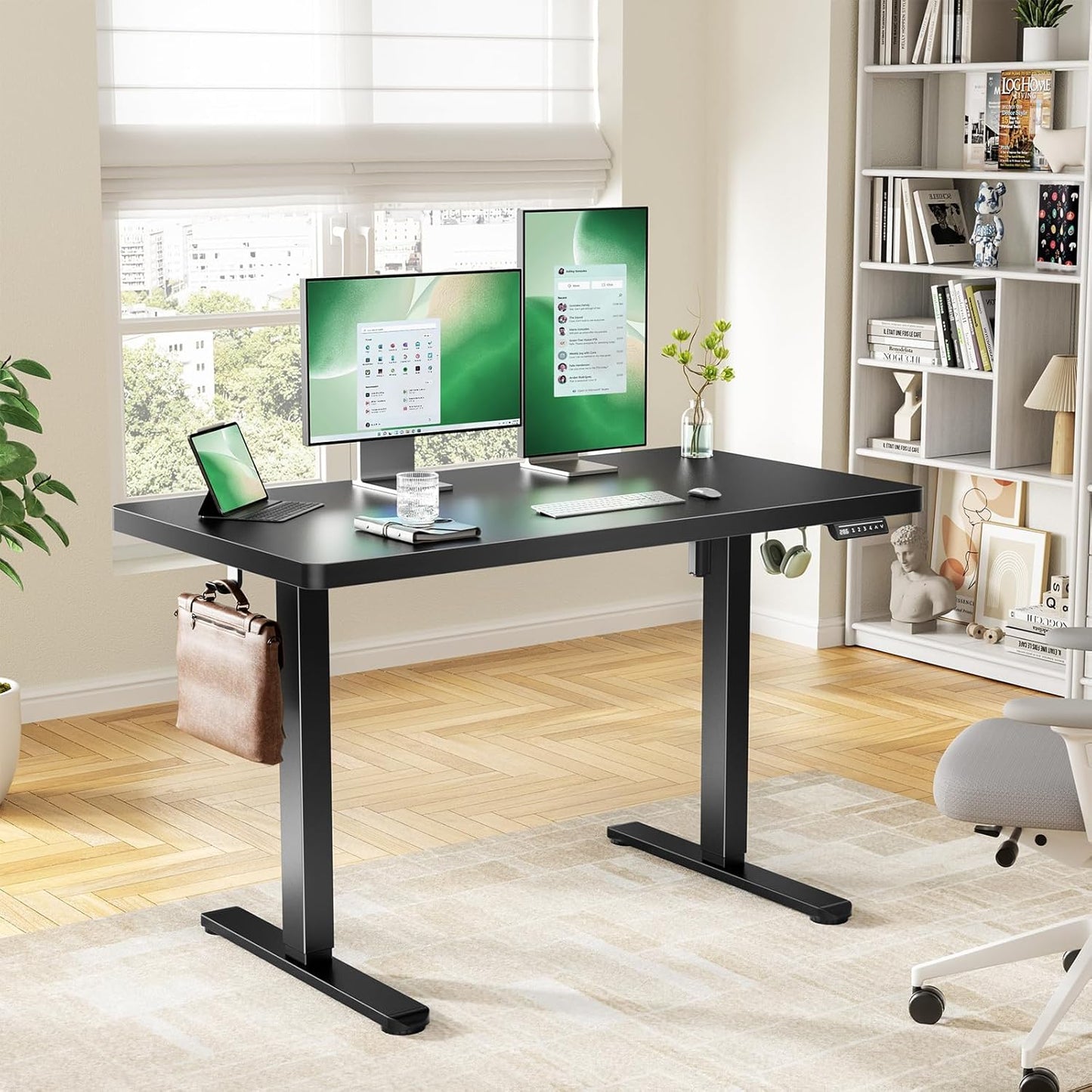Marsail 63 x 30 Electric Standing Desk with One-Piece Desktop, Sit Stand Desk with Thickened Tabletop, Height Adjustable Stand Up Desk with Cable Management for Home Office(Frame+Desktop, 2 Packages)