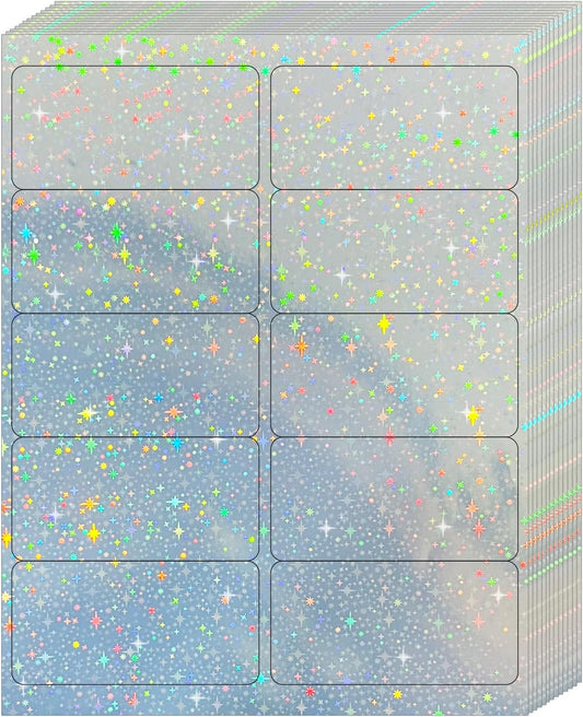 STARLIBOO Shipping Labels Stickers, 2"×4" Printable Holographic Mailing Labels for Laser/Inkjet Printing- Matte, Permanent Adhesive Sticker (Holographic Star)