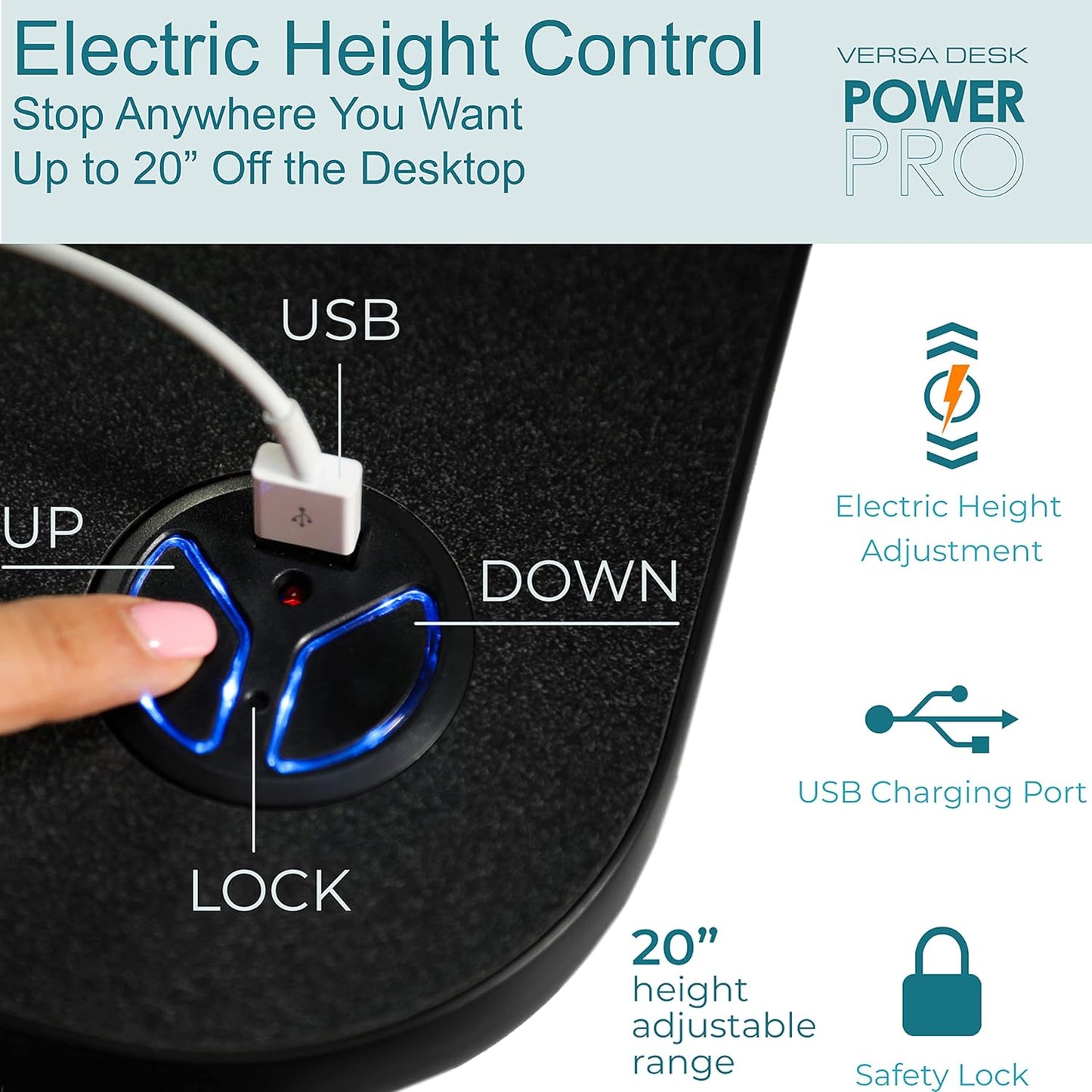 VERSADESK® PowerPro™ 40” x 24” Standing Desk Converter | 40 inch Electric Height Adjustable Sit to Stand Desk Riser w/ Keyboard Tray & USB Hub - Ergonomic Workstation for Home & Office, Black