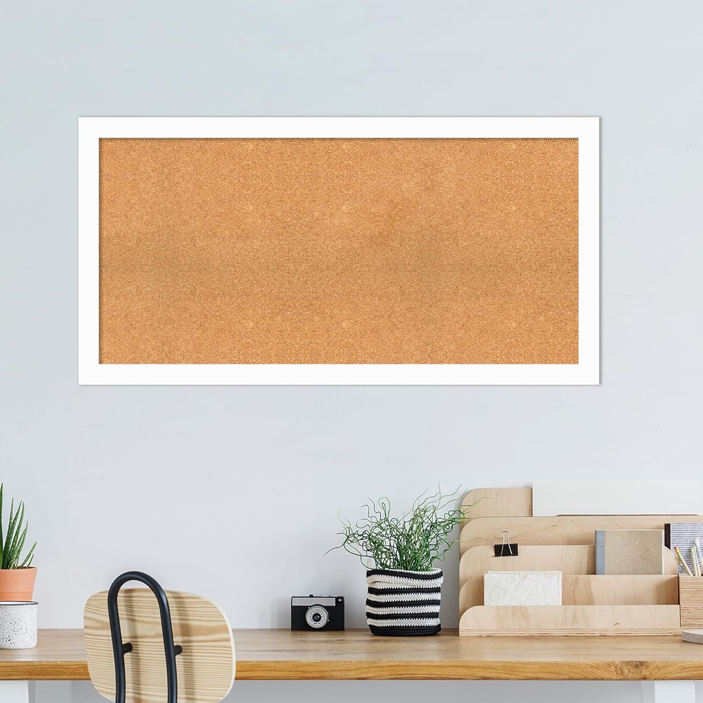 Amanti Art Natural Cork Board for Wall, 25x49 Vision Board with White Frame, Oversize Corkboard Office Decor for Home Organization, Casual Corkboard Pinboard to Display Items for Home Organization in
