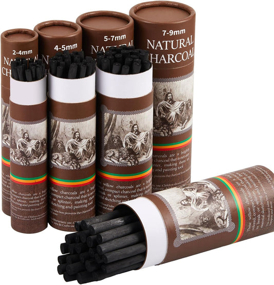 Gueevin 200 Pcs Willow Charcoal Sticks, Willow Charcoal, Artists, Beginners, Students, Perfect for Sketching, Drawing, Shading, and Fine Art (2-4mm,4-5mm,5-7mm,7-9mm)