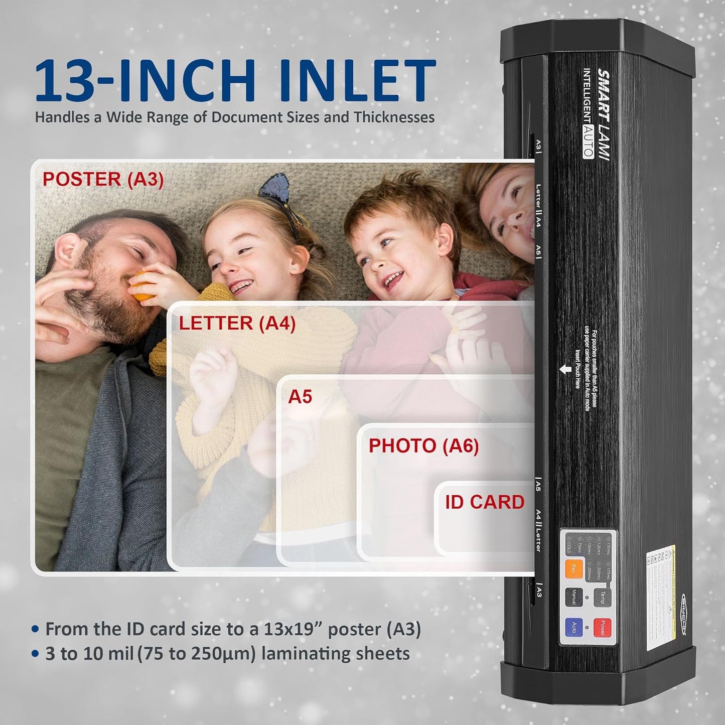 SINCHI Auto Sense, 3-10 mil Laminating Machine for Office and School, 50-Second Warm-up, 17s/Sheet, Never-Jam, Heavy Duty, 13-inch Thermal Laminator Machine 11x17