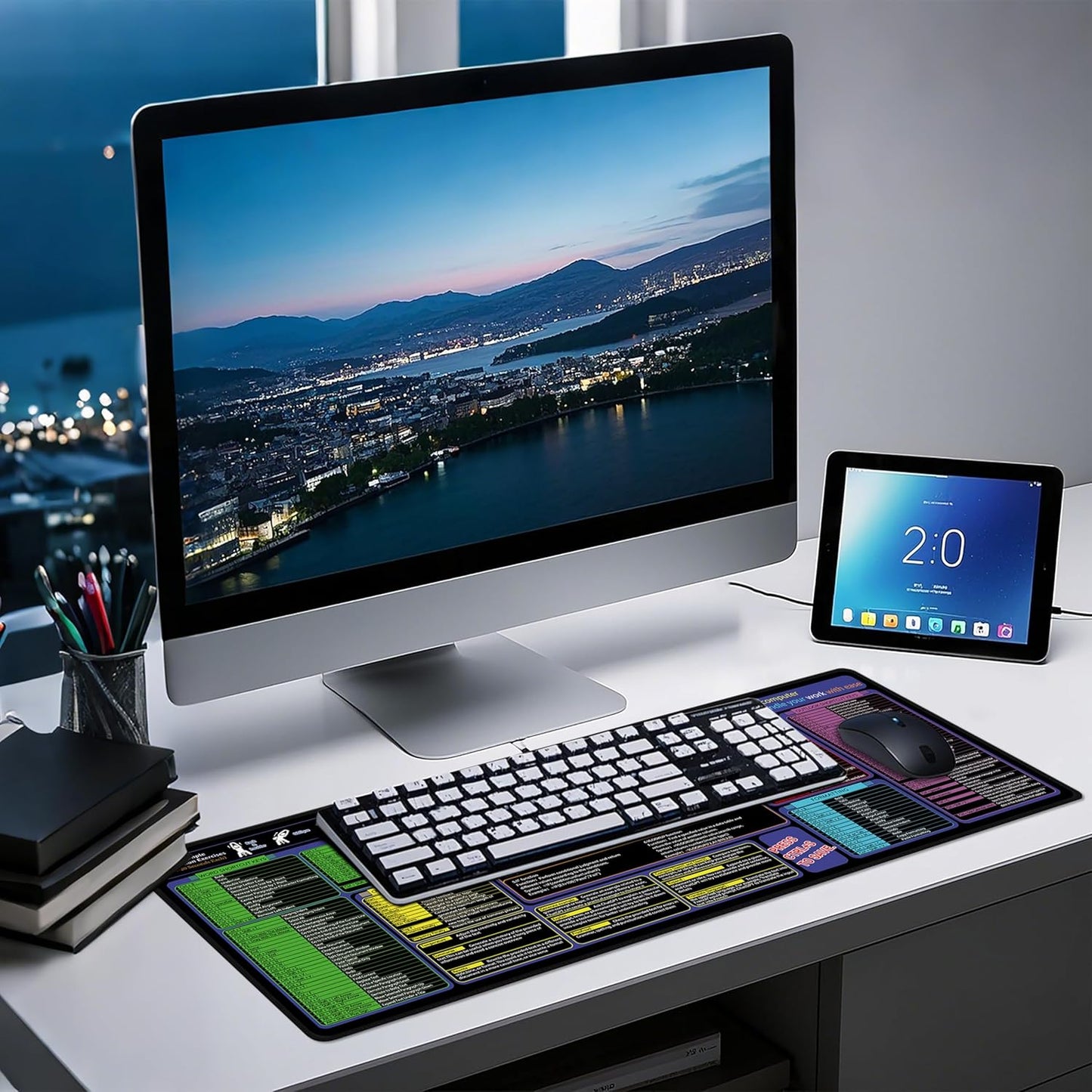 Mouse Pad with Excel, Word, Shortcuts – Excel Cheat Sheet Desk Pad – Portable Computer Mousepad – Gaming, Office, Waterproof, Non-Slip, Stitched Edges 31.5 x 11.8inches x 3mm