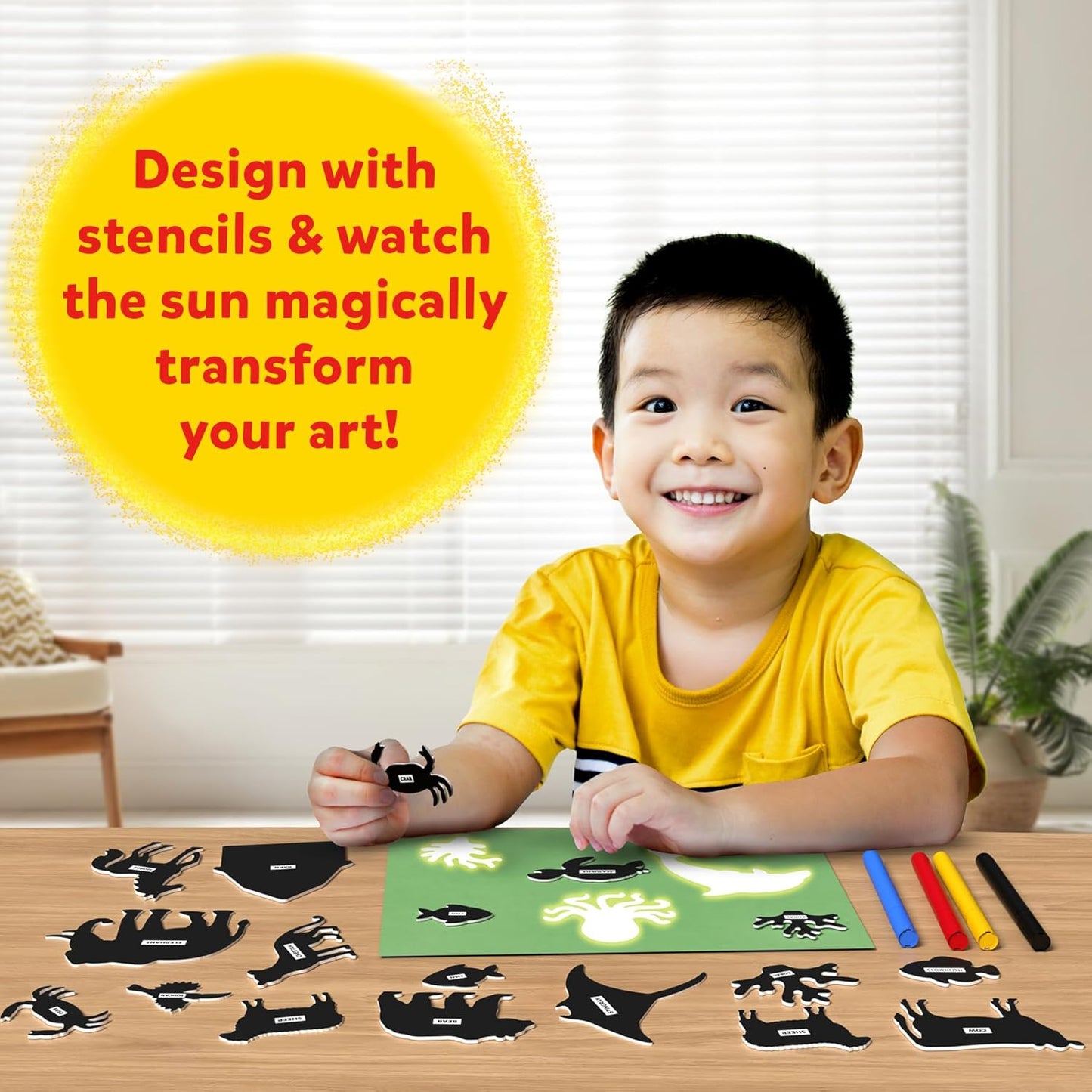 Skillmatics Sun Paper Art Kit - STEM Craft Kit for Kids with Decorative Paper, Stencils & Markers, Create with Sunlight, Mess-Free, Indoor Fun, Gifts for Ages 4, 5, 6, 7, 8, 9, 10, 11, 12