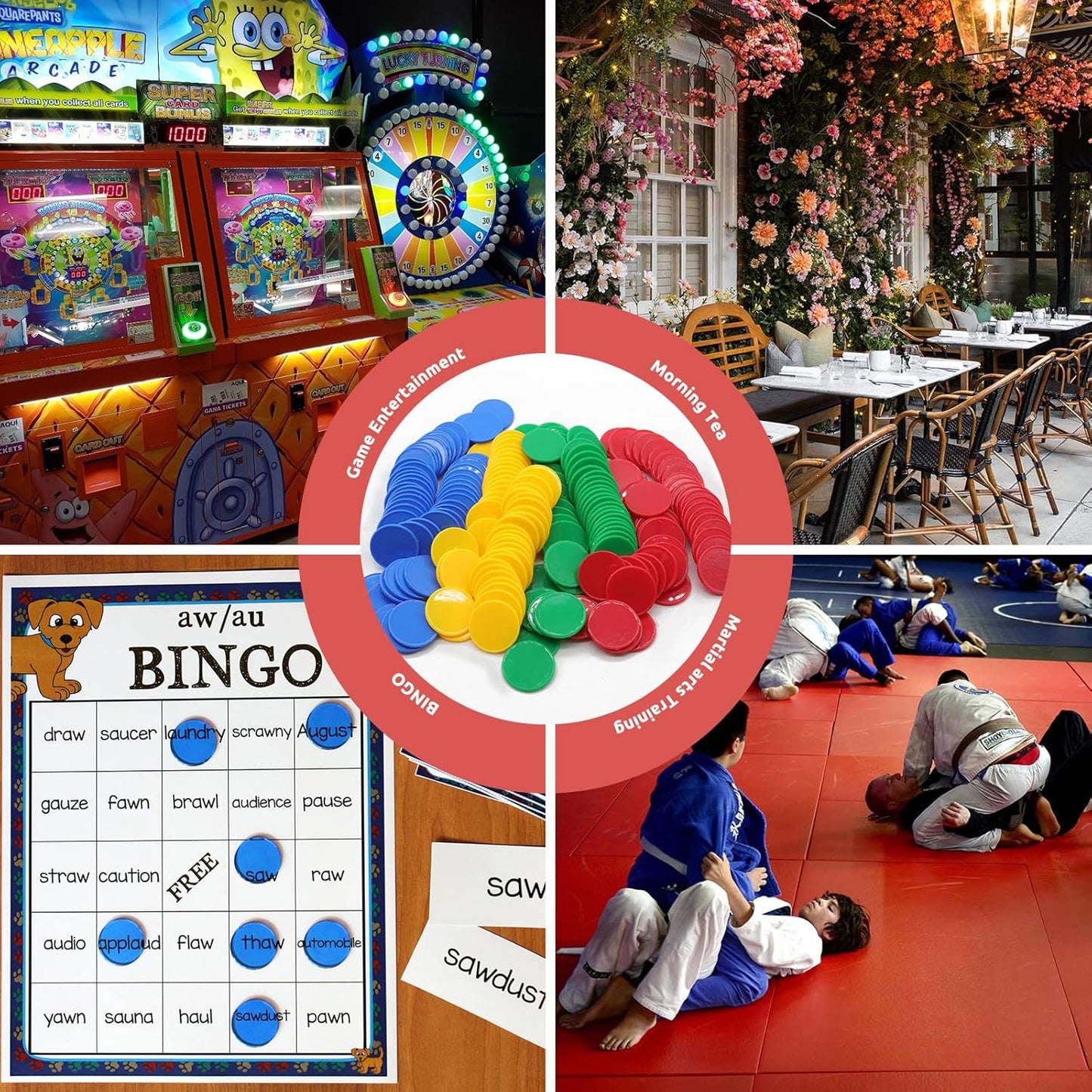 Set of 100 Opaque Plastic Learning Counters Mini Poker Chips Game Tokens with Storage Box (Red+Yellow+RoyalBlue+Green, 1.26 Inch)