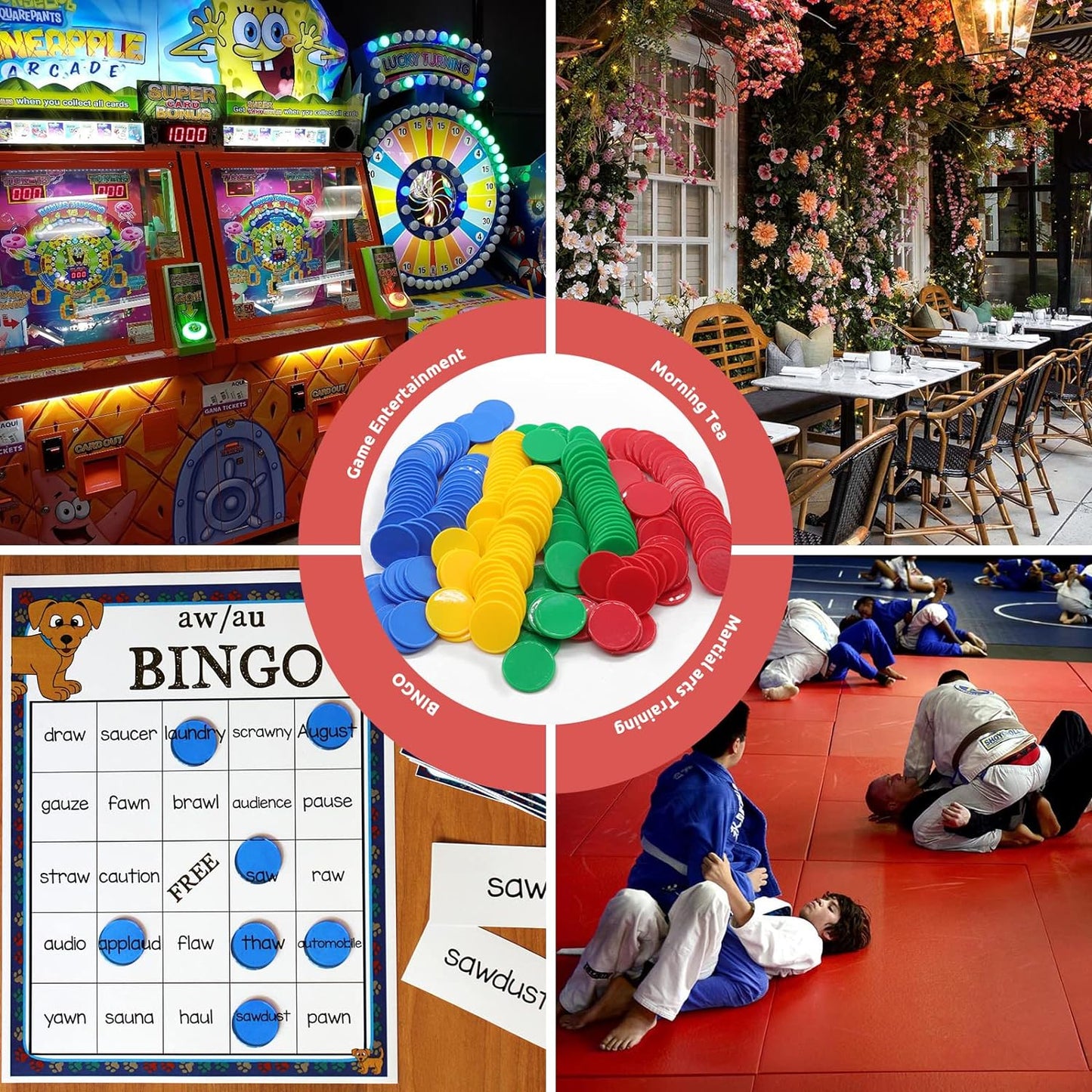 Set of 100 Opaque Plastic Learning Counters Mini Poker Chips Game Tokens with Storage Box (Mediumvioletred+Lawngreen+Deepsky Blue+Orange, 1.26 Inch)