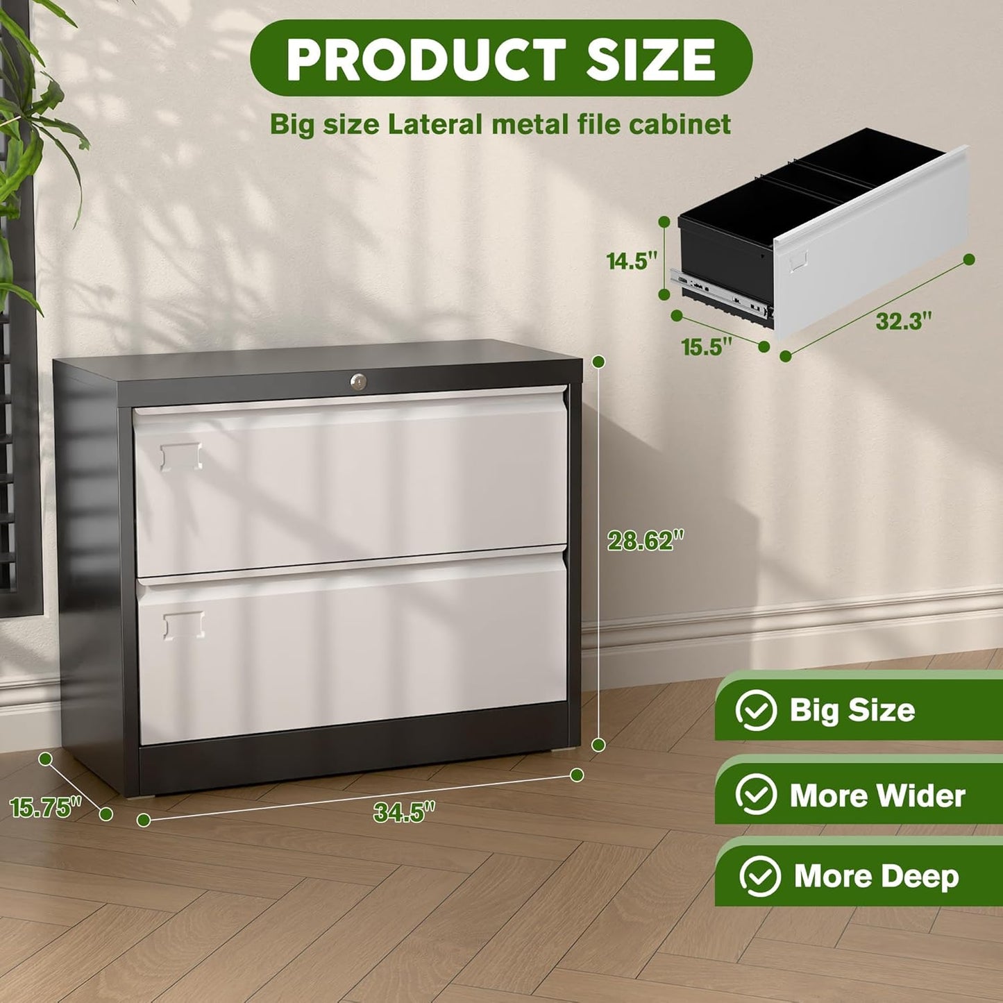 Aobabo 2 Drawer Lateral File Cabinet, Metal Filing Cabinet with Lock, Suitable for Home Office School Hanging Files Letter/Legal/F4/A4 Size,Multi,Required-Assembly