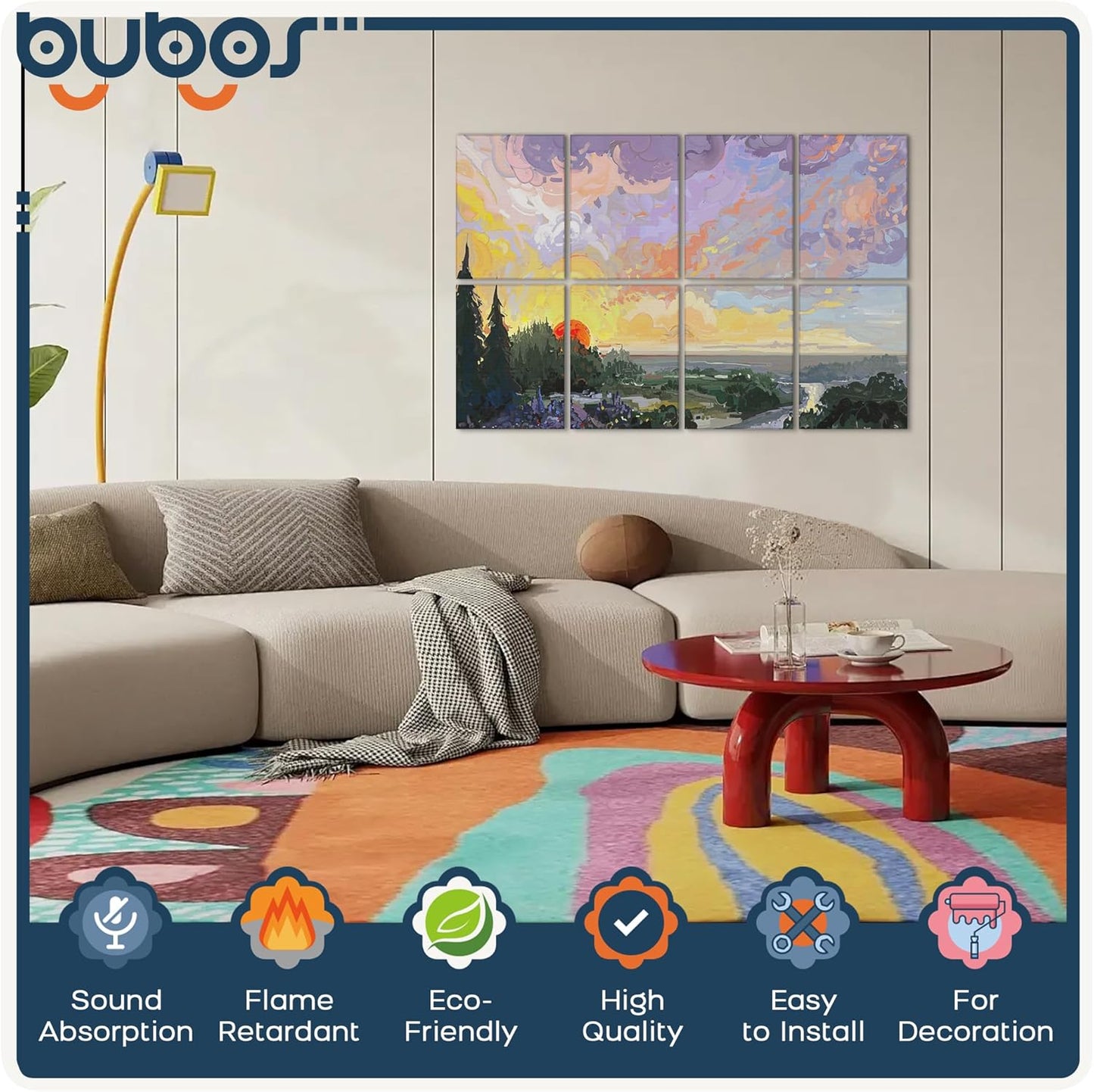 BUBOS 8 Pack Art Acoustic Panels Soundproof Wall Panel,47.2X31.4 Inches Sound Absorbing Panel,Self-adhesive Decorative Acoustical Wall Panels, Acoustic Treatment for Ceiling Home Office(Oil Painting)