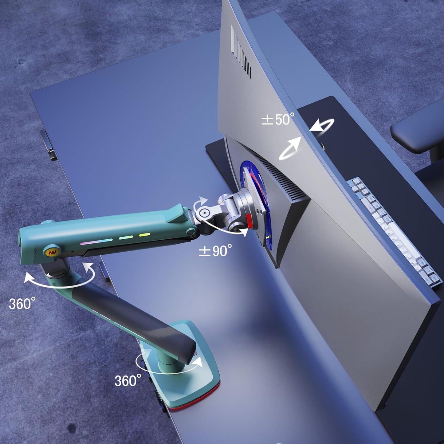 NB Gaming Monitor Arm or for 32 to 60 Inches Screen, Load up to 20 kg, VESA 75/100, RGB-Light, Heavy Duty, Multi Angle Adjustable, Premium Aluminum, Green