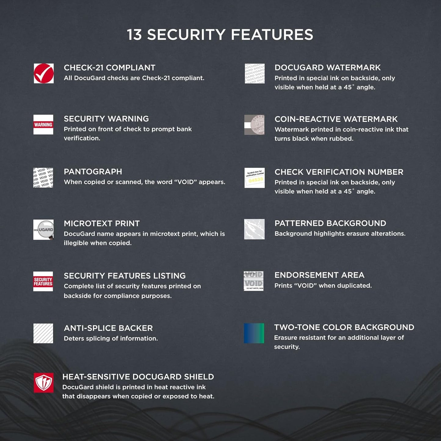 DocuGard Blue/Red Premier Prismatic Bottom High Security Check Paper - Laser/Inkjet Printer Compatible - 13 Security Features - 500 Blank Business Checks (04536)
