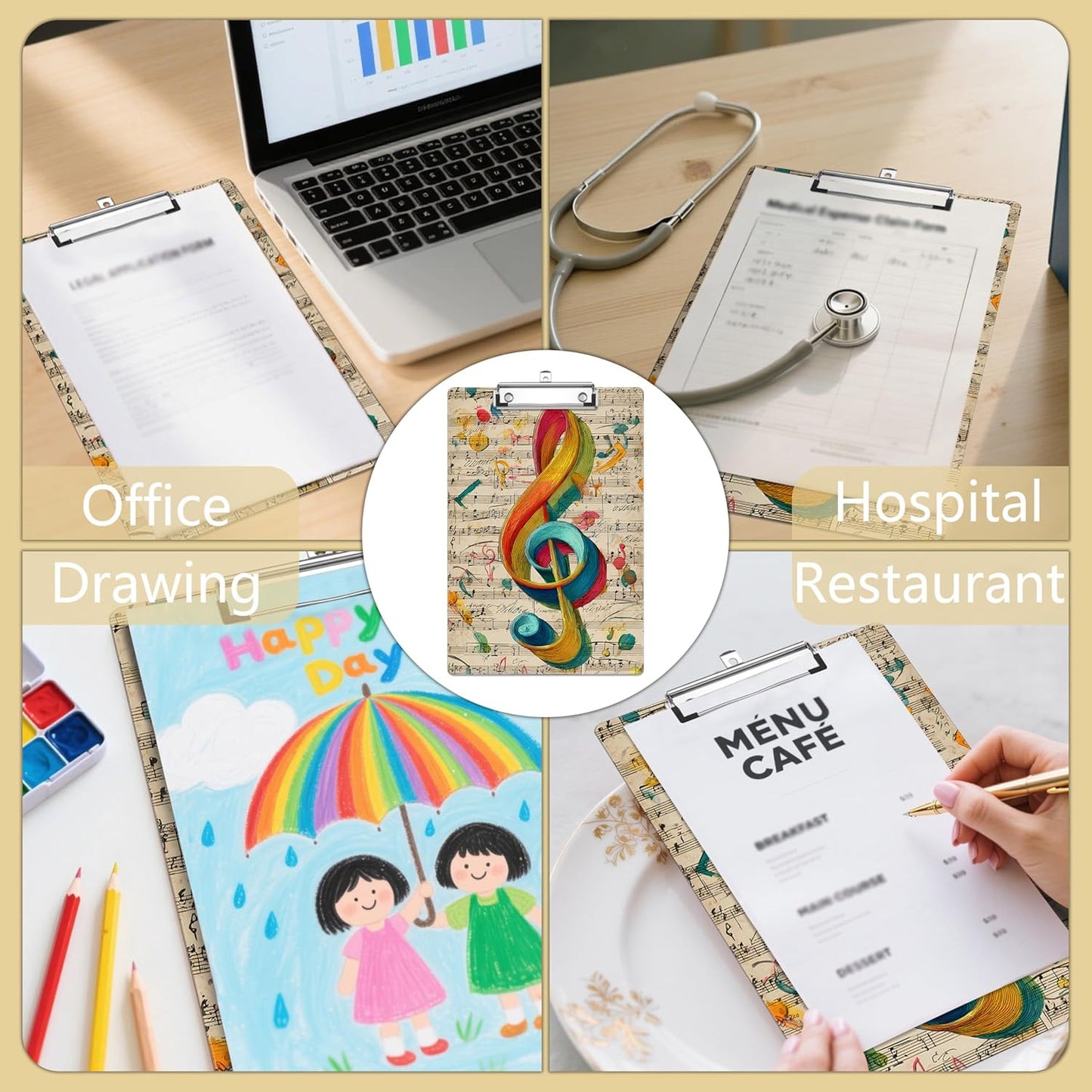 Music Note Plastic Clipboards,Decorative Plastic Acrylic Clipboard for Teacher Social Worker Students Office Supplies 8 * 12