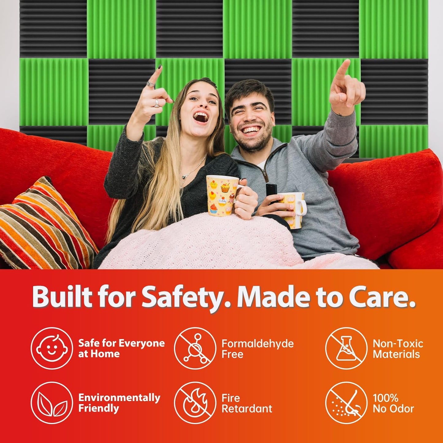 54 Pack Acoustic Panels – Sound Proof Foam Panels for Wall 12"x12"x2", Flame Retardant Wedge Acoustic Foam, High-Density Sound Absorbing Panels for Home Studio(Green, 2" Thick 54 Pack)