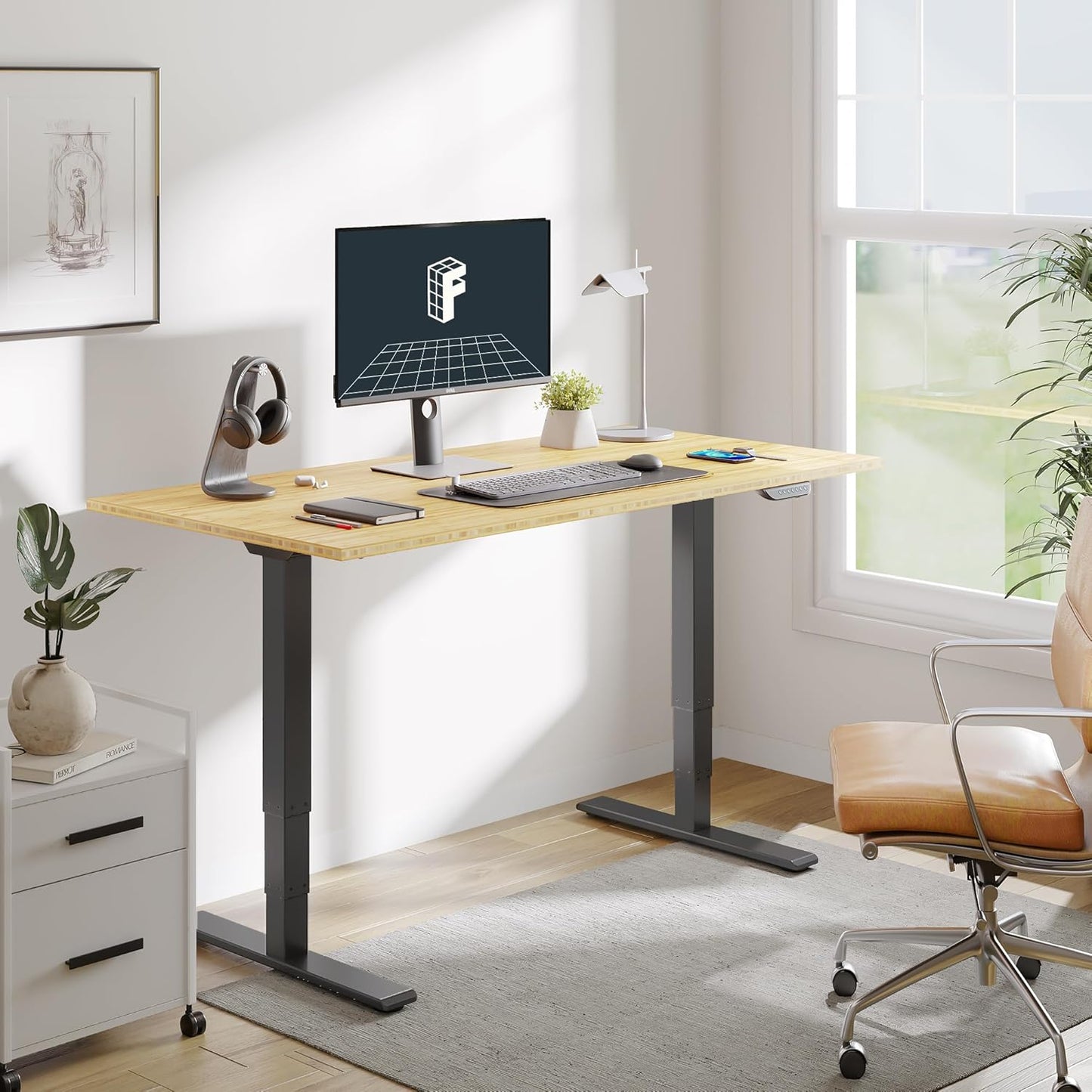 FLEXISPOT E6 MAX Bamboo Dual Motor 3 Stages Standing Desk 72x30 Inch Whole-Piece Board Electric Height Adjustable Stand Up Desk 150KG Load Capacity(Black Frame + Bamboo Desktop)