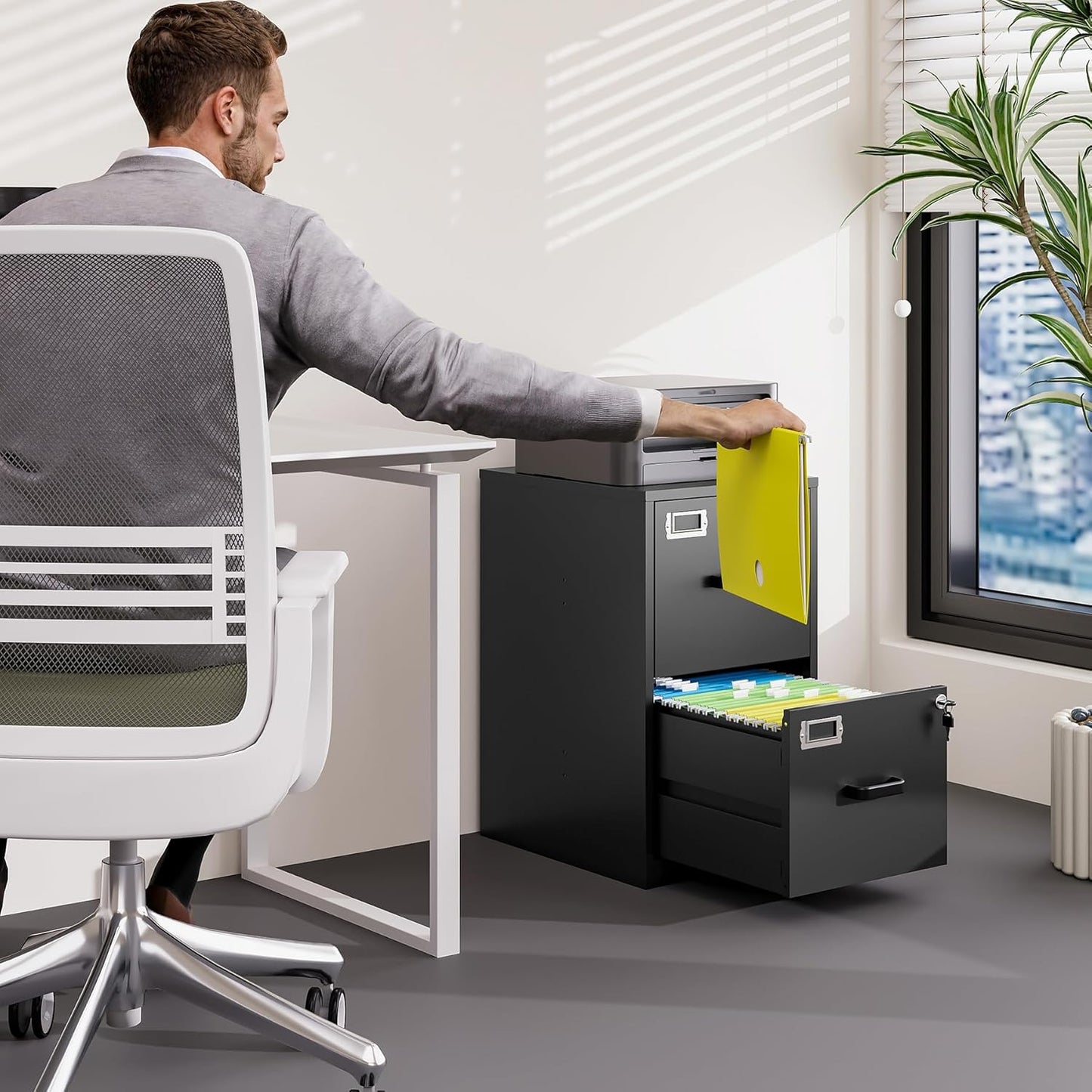 2 Drawer File Cabinet with Lock Vertical Filing Storage Cabinet Office Home Steel Vertical File Cabinets for Letter Size File Cabinet Locked,Assembly Required