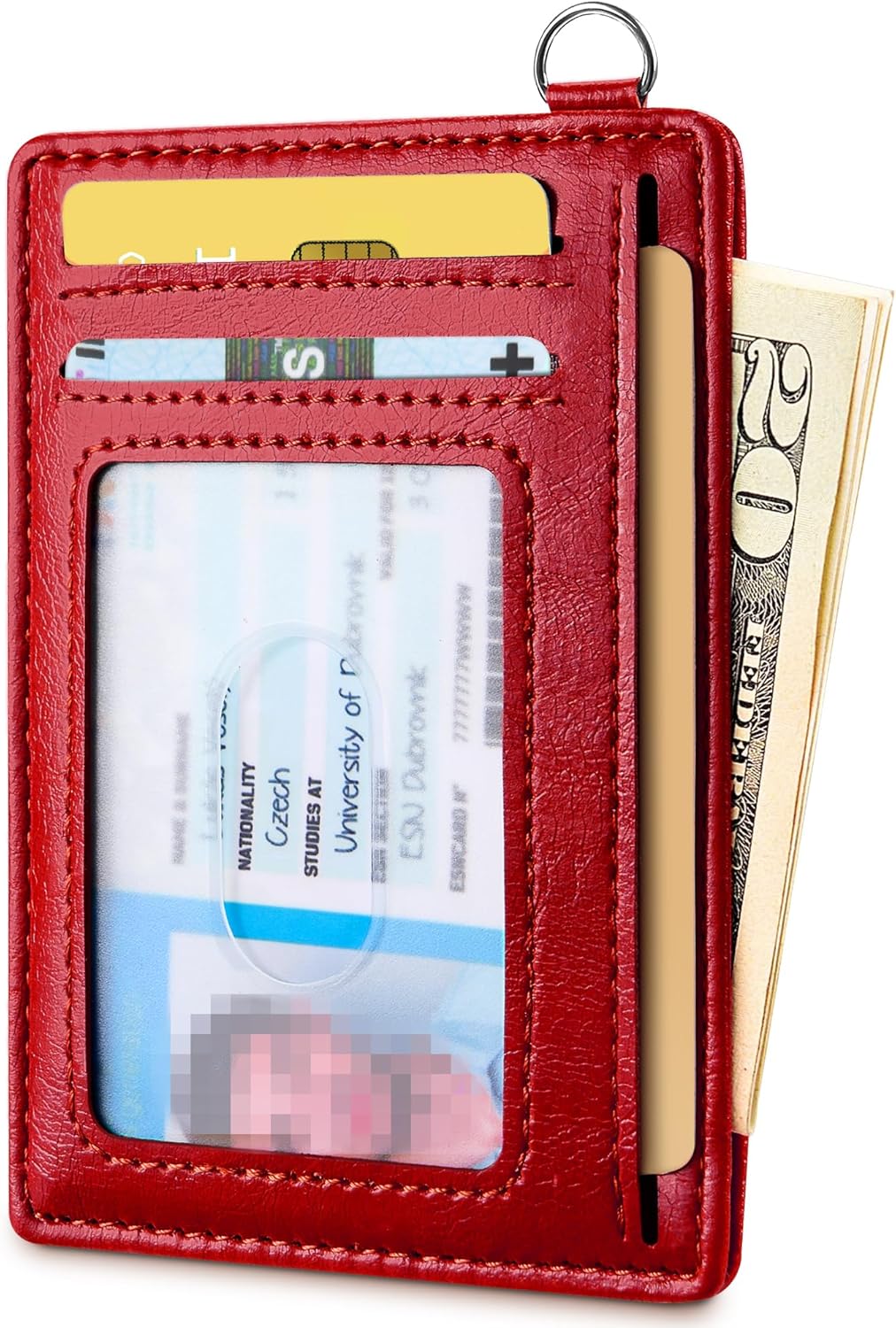 Mayski Slim Wallet, Credit Card Holder for Women, Minimalist Front Pocket RFID Blocking Card Cases, Small Wallet Women Men(Oiled Wax Cherry)