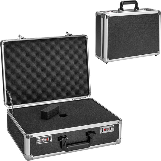 Combination Lock Box - Locking Storage Case with Customizable Foam, 18.9" Portable Lockable Case for Personal Items, Valuables, Documents, Briefcase for Jewelry, Cash, Medications, Black
