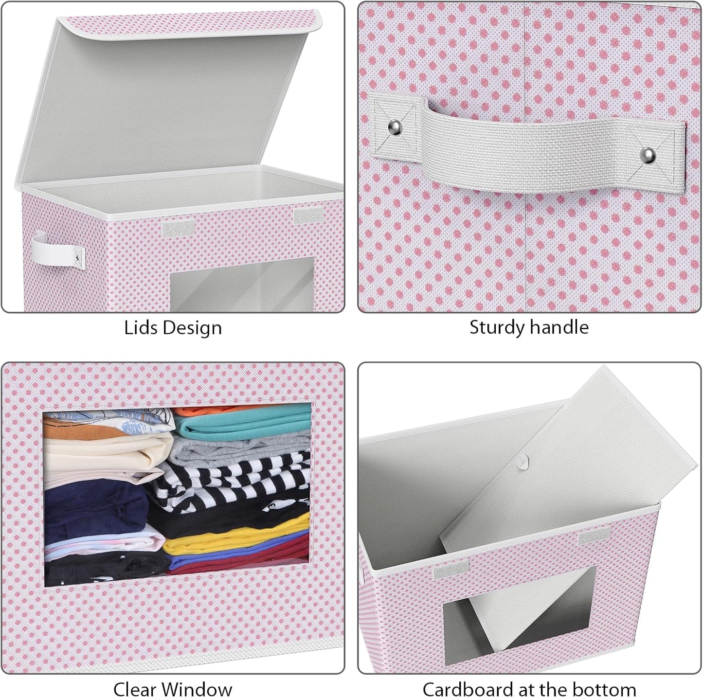 Univivi Fabric Foldable Storage Boxes [4-Pack] Large Collapsible Stackable Storage Bins with Lids, Closet Organizers and Storage Cube Basket for Home, Office, Bedroom (Pink, 17”x 12” x 12”)