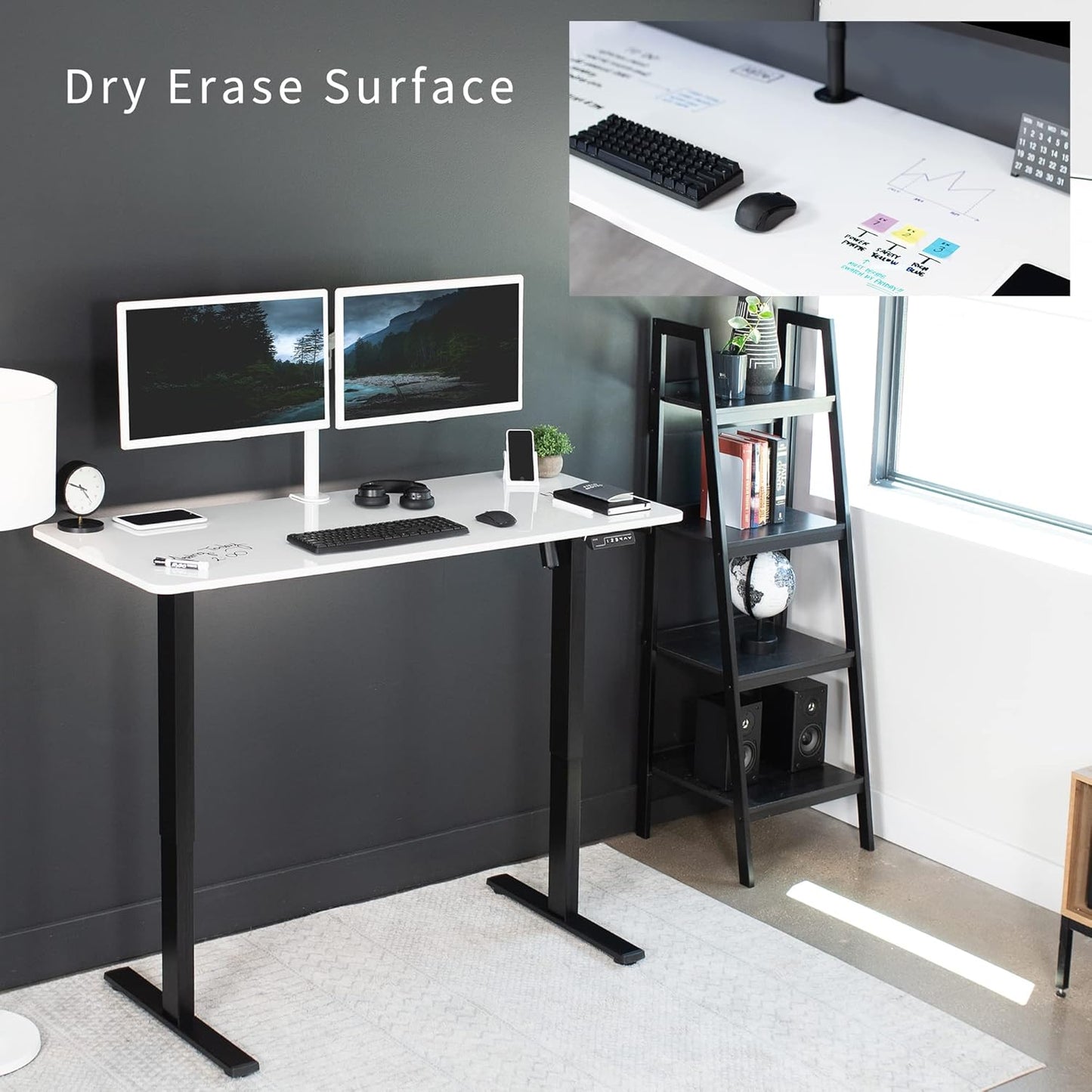 VIVO Electric Dry Erase 60 x 24 in Standing Desk, Memory Height Adjustment, 1B Series, Whiteboard Top Black Frame, DESK-KIT-1B6WE