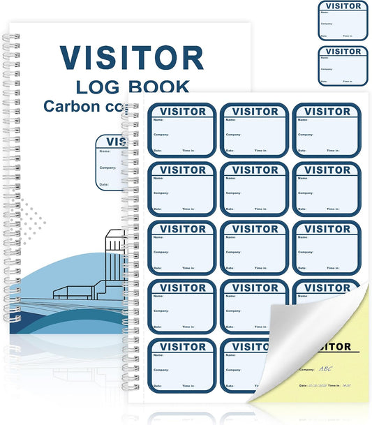 1 Pack of 225 Visitor Badges Registry Log with Carbon Copy Visitor Stickers 8.5x11 Inch Visitor Log Book Extras Protecting Privacy Pages Spiral Bound Self Visitor Badges Guest Register Book (1)