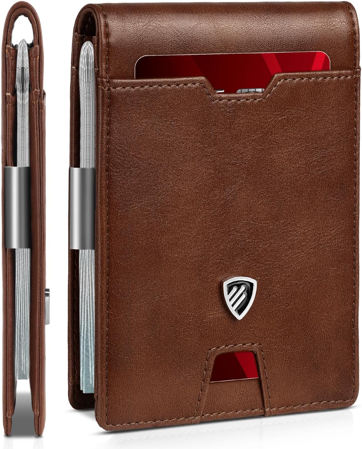 RUNBOX Mens Slim Wallet with Money Clip RFID Blocking Bifold Credit Card Holder for Men with Gift Box