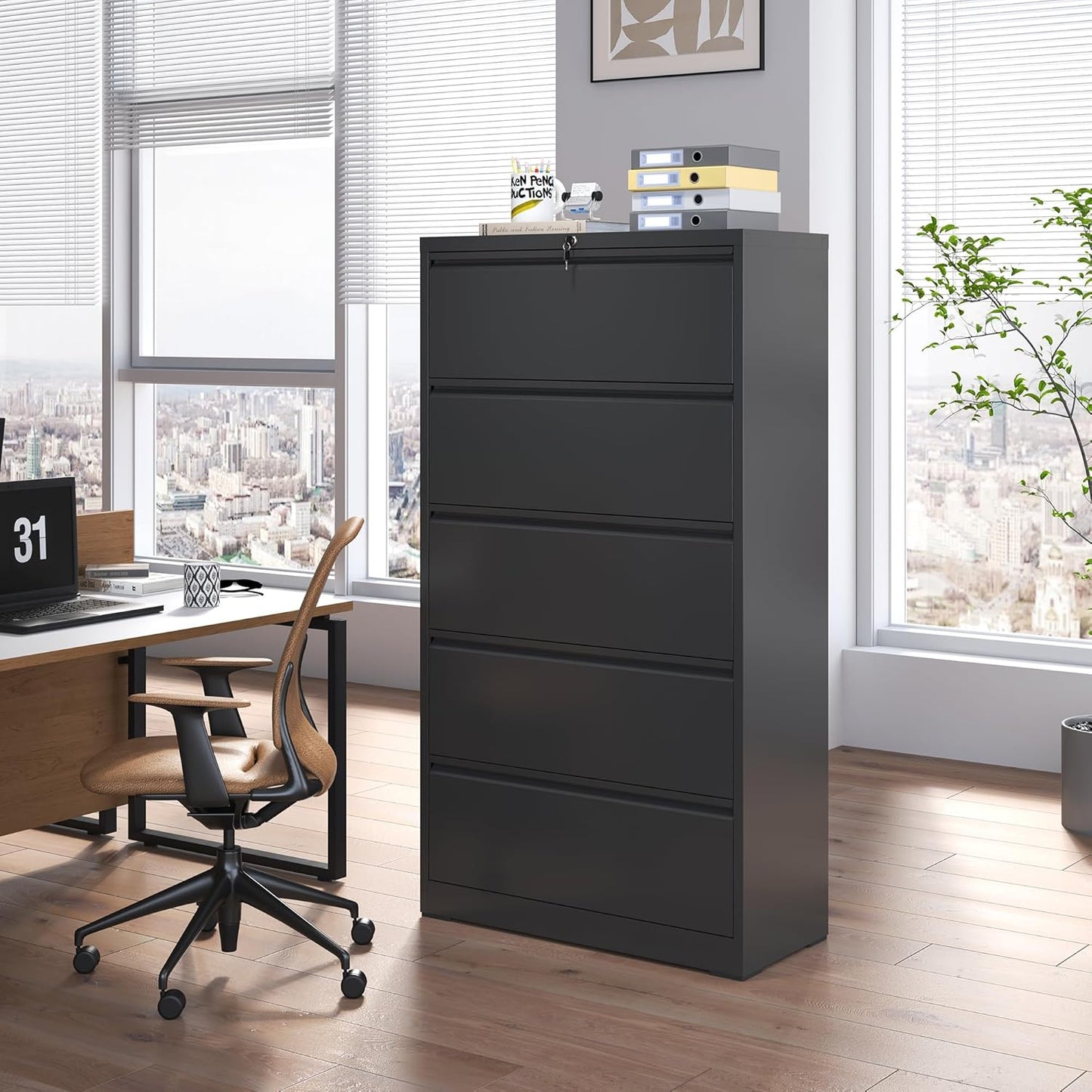 5 Drawer Lateral File Cabinet, Metal Filing Cabinets for Home Office, Steel Storage Wide File Cabinet for Letter/Legal/F4/A4 Size with Hanging Bars, Assembly Required (Black)