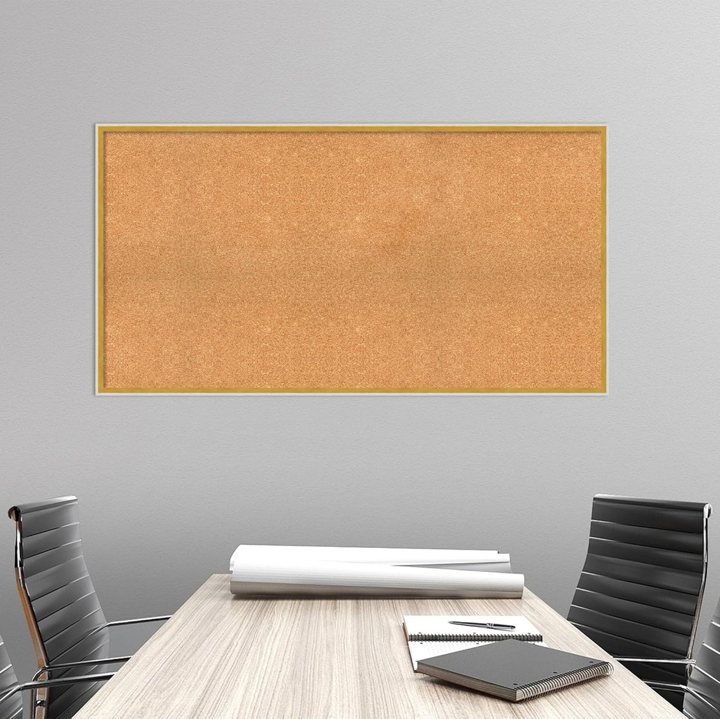 Amanti Art Natural Cork Board for Wall, 27x51 Vision Board with White Frame, Oversize Corkboard Office Decor for Home Organization, Modern Corkboard Pinboard to Display Items for Home Organization in