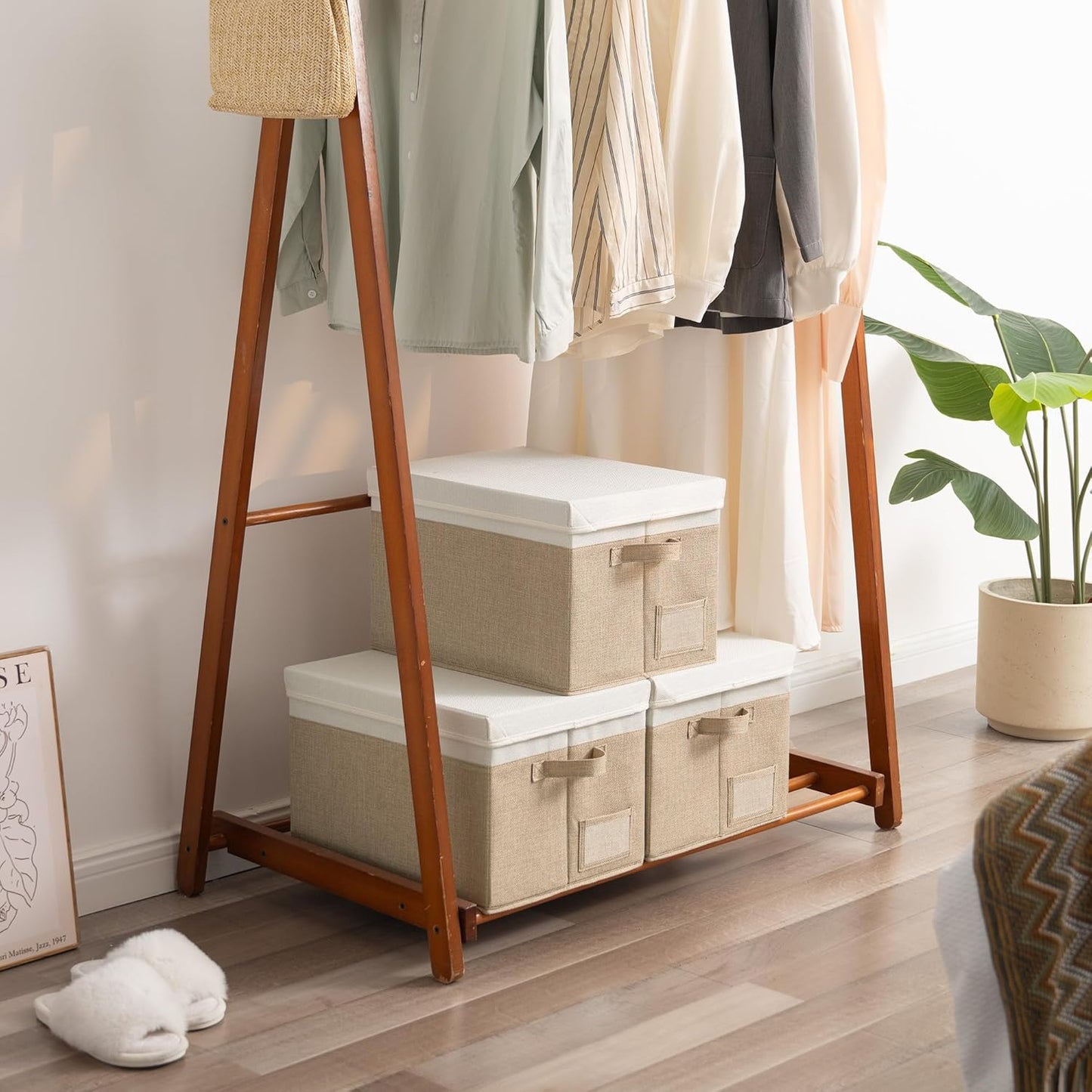 GRANNY SAYS Storage Bins with Lids, Storage Baskets for Linen Closet Shelves, Decorative Storage Boxes, Clothes Storage and Organization for Organizing, 3-Pack, Large, Khaki&Ivory