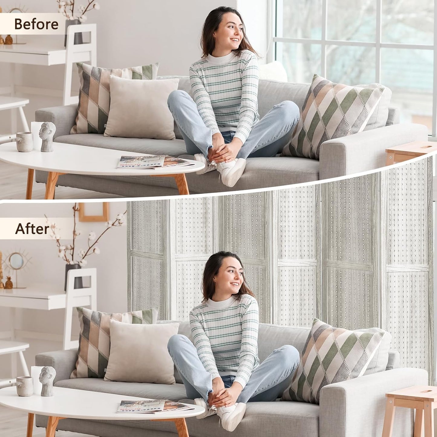 6 Panel Pegboard Display with 24 Hooks, Wooden Room Divider Wall and Folding Privacy Screens, Privacy Dividers for Rooms, Pegboard Room Divider, Jewelry Store, Retail Store, Bedroom, White