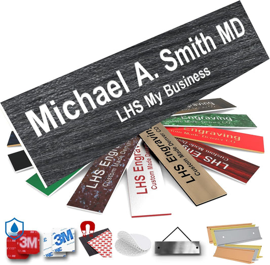 Door Name Plate Personalized for Office Ash Plastic Name Plate White Letters - Made in USA 2x10 N1