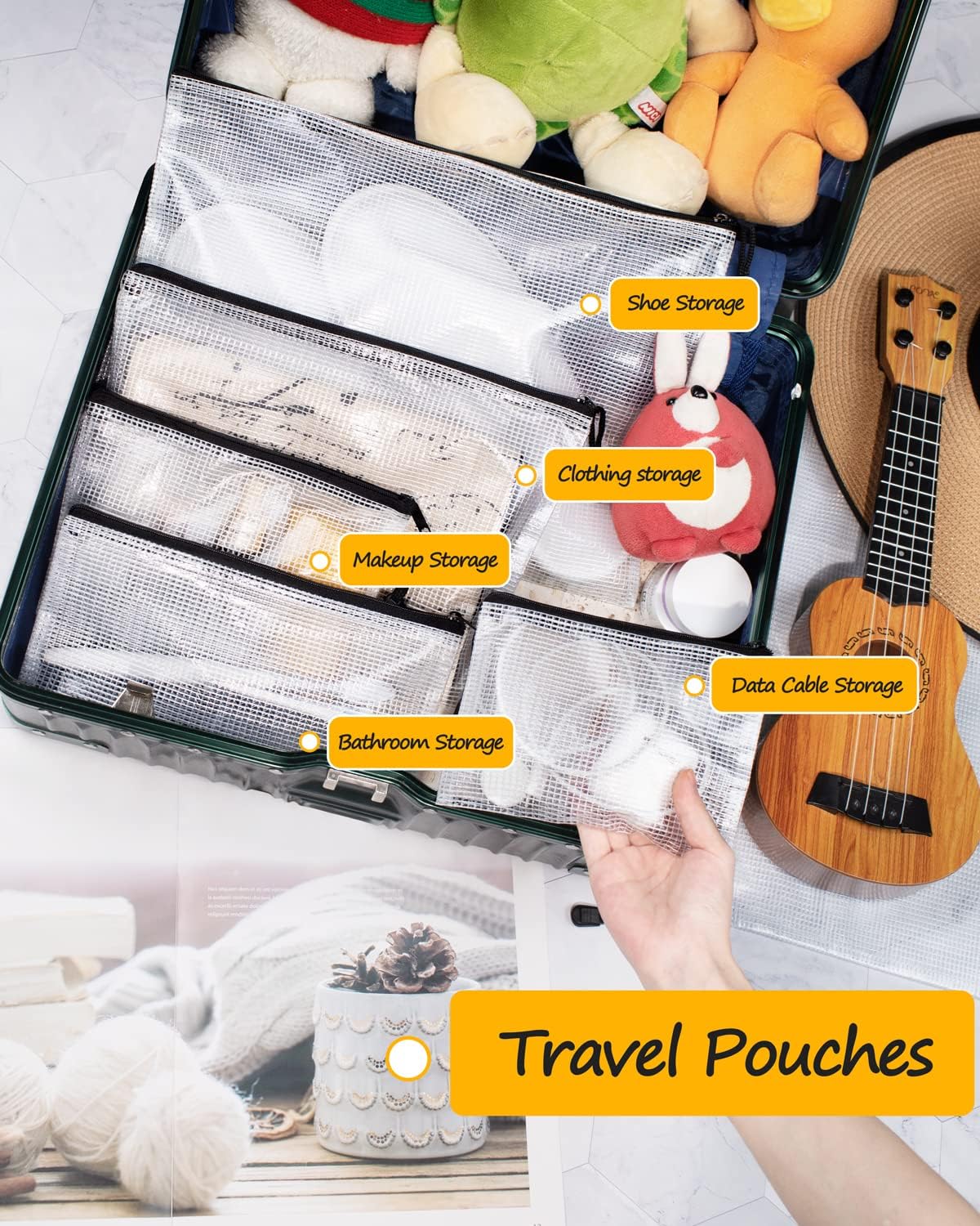 SUNEE Plastic Mesh Zipper Pouch 10x14 in (Black, 18 Packs),Extra Large Water-Resistant Zip Bag for School Office Supplies, Puzzles & Games Organizing Storage