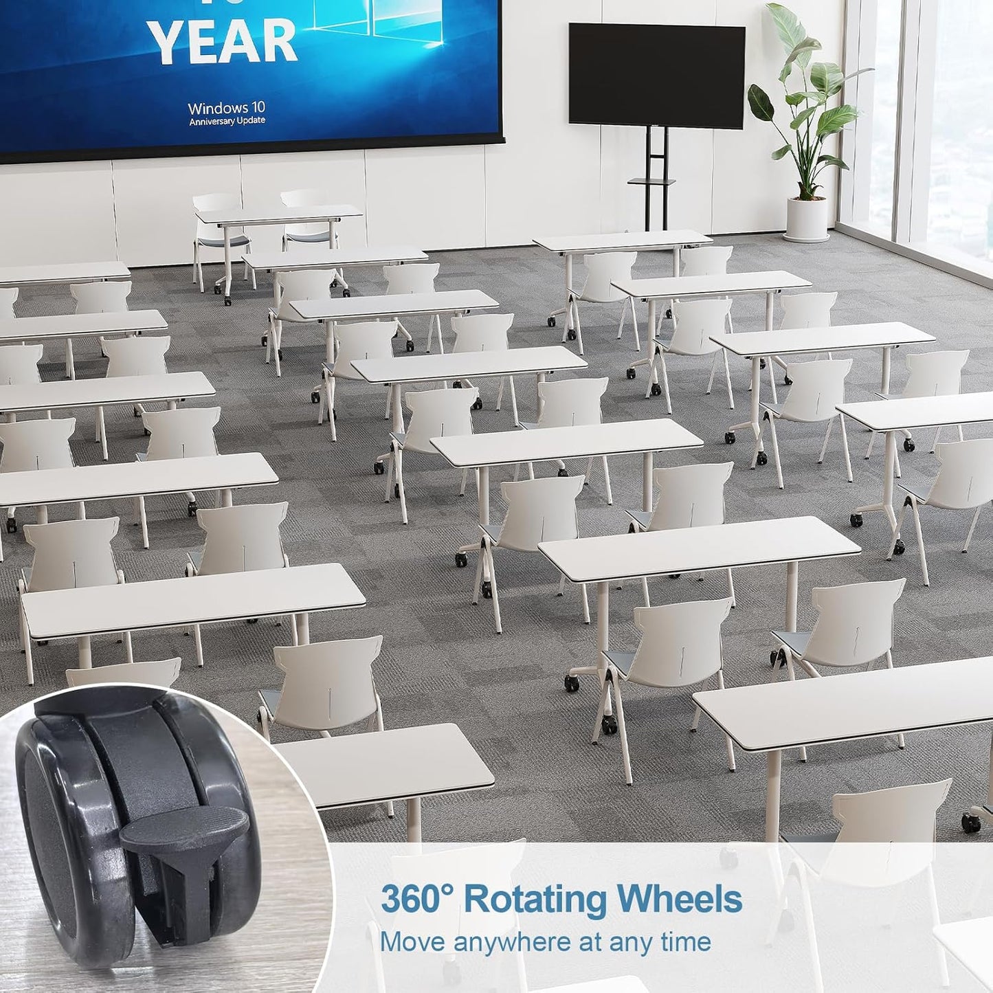 Folding Conference Room Tables 6 Pack, Foldable Modern Mobile Meeting Table Desk Training Table 6FT Large Rolling OfficeTable for Conference Training Classroom (2, 70.8" * 23.6" * 29.5")