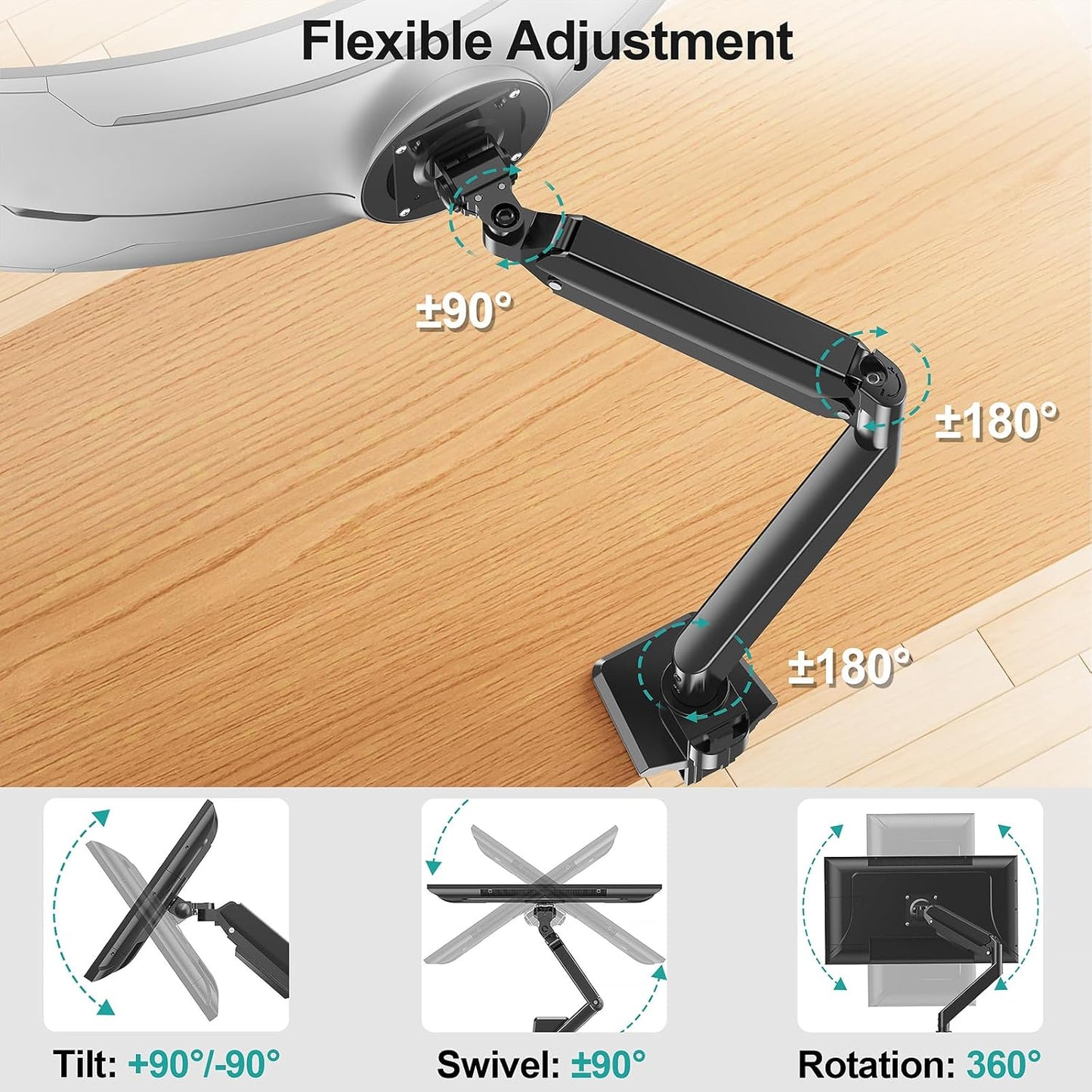 MOUNT PRO Heavy Duty Monitor Arm for 49 inch Ultrawide Screen up to 44 lbs, Single Desk Computer Mount Curved Monitor Stand for Samsung Odyssey G9, Adjustable Gas Spring VESA Mount 75x75 100x100