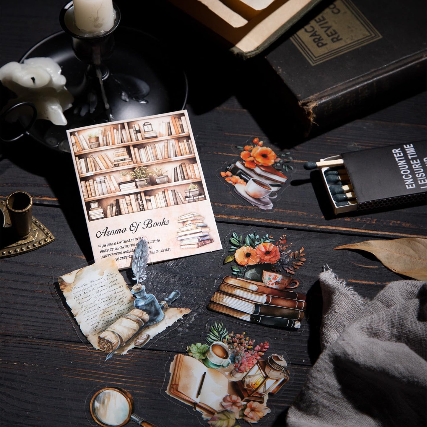 Vintage Book PET Sticker Set, 120PCS Retro Ephemera for Scrapbooking, Journaling, Crafting, DIY Projects, and Art Supplies