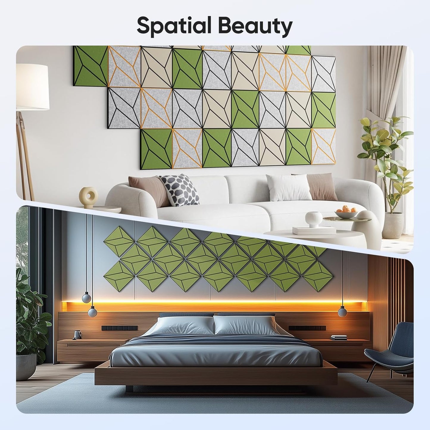 12 Pack 12" X 12" X 0.47" Acoustic Panels for Wall Sound Absorbing, Dual-Color P-Stripes Square Self-Adhesive Sound Panels, High Density Suitable for Multiple Scenarios(Black+DarkGreen)