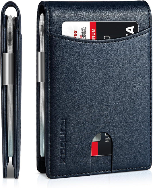 RUNBOX Money Clip Slim Wallets for Men RFID Blocking 11 Card Holder Minimalist Small Leather Bifold Men's Front Pocket Wallet Gift Box