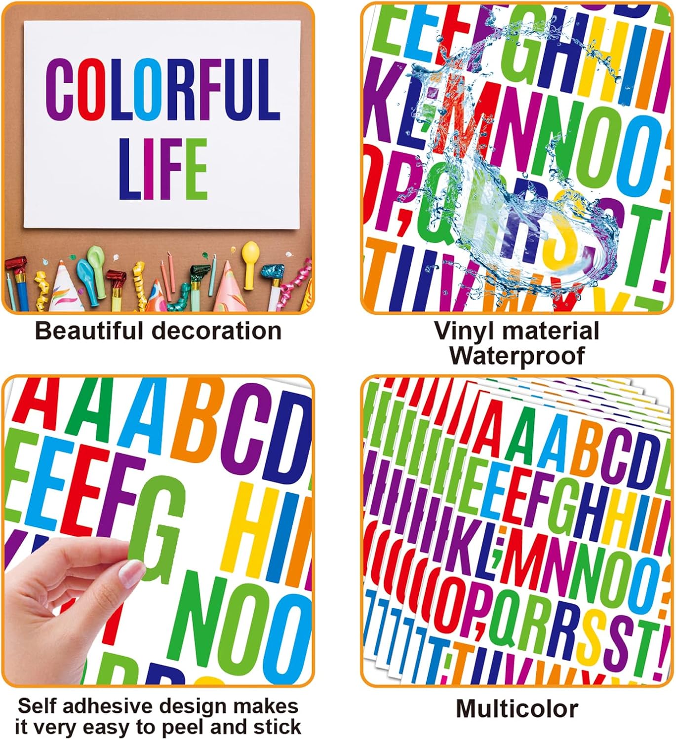 Bemeol 1248 Pieces Letter Stickers 24 Sheets 2 Inch Alphabet Letter Stickers Self Adhesive Sticker Letters for Bulletin Board Classroom Mailbox Door Home Decor(Colorful)