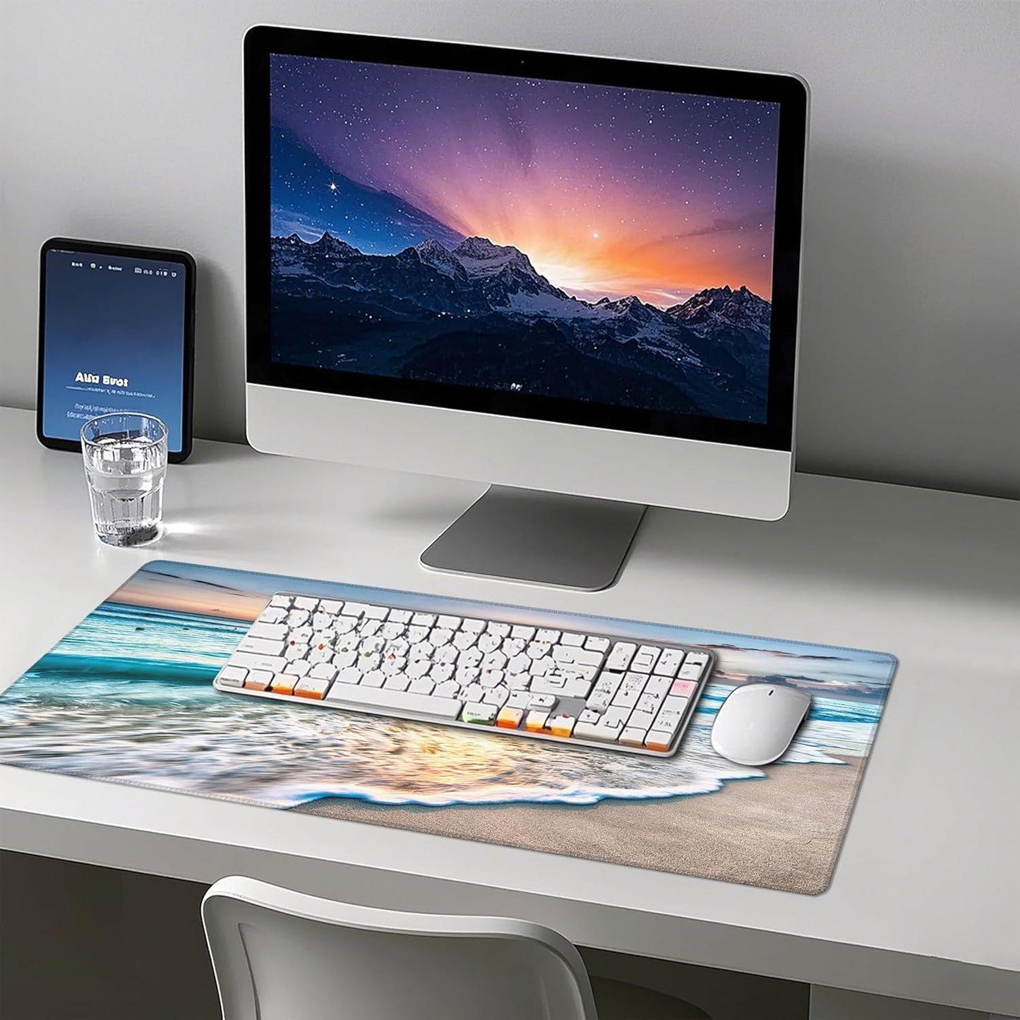 Mouse Pad with Beach View – Sunrise Scenery Desk Pad – Portable Computer Mousepad – Gaming, Office, Waterproof, Non-Slip, Stitched Edges 31.5 x 11.8inches x 3mm