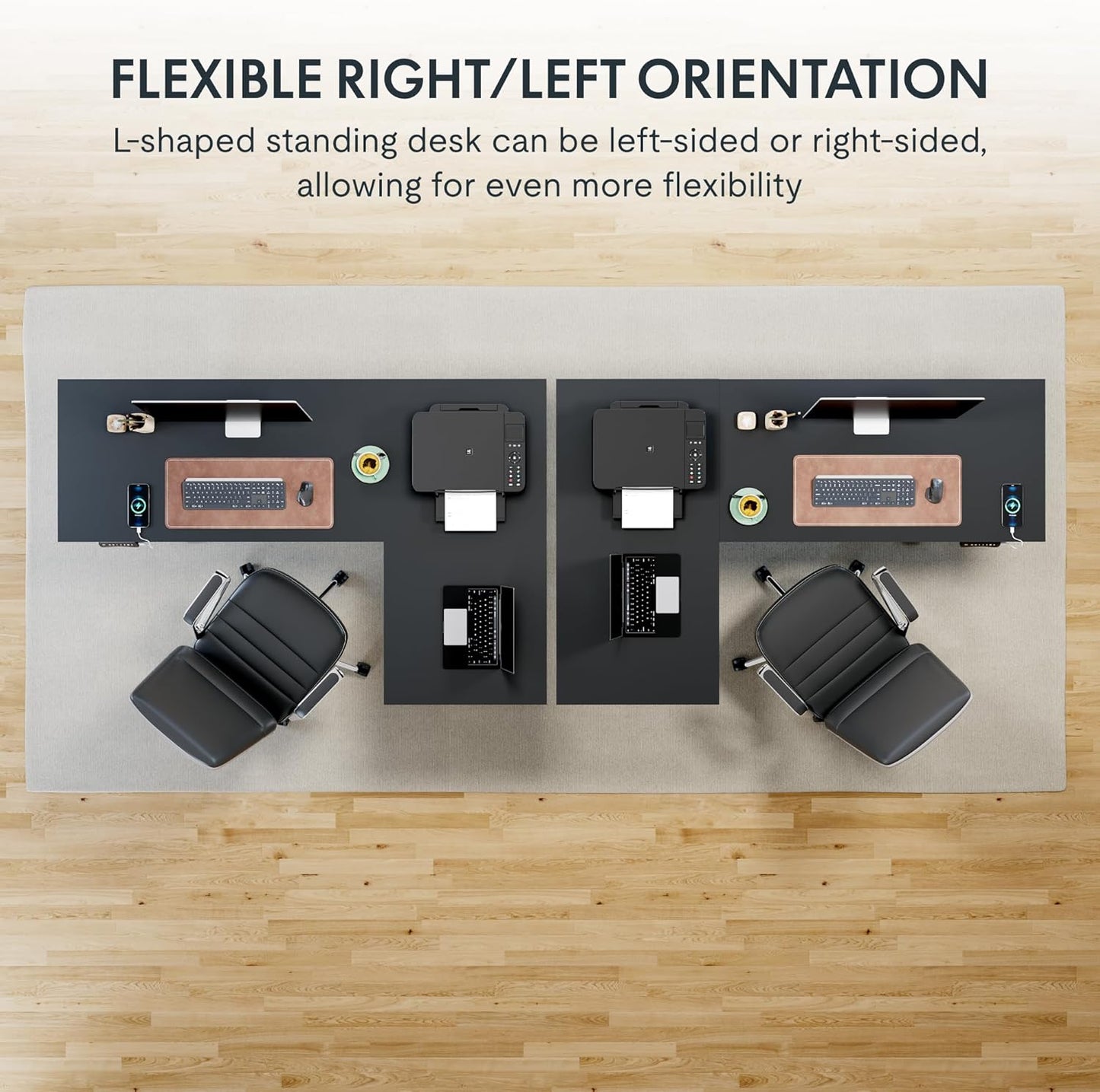 FLEXISPOT Pro Corner Desk Dual Motor L Shaped Computer Electric Standing Desk Sit Stand Up Desk Height Adjustable Desk Home Office Table with Splice Board, 63x40 Black(2 Pakages)