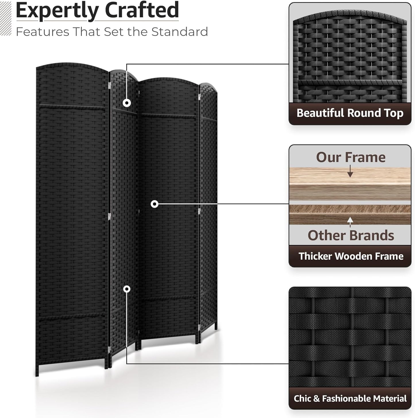 Sorbus 4 Panel Room Divider 6 ft. Tall - Privacy Screen, Extra Wide Double Hinged Panels, Mesh Hand-Woven Design, Partition Room Dividers and Folding Privacy Screens, Wall Divider for Room Separation