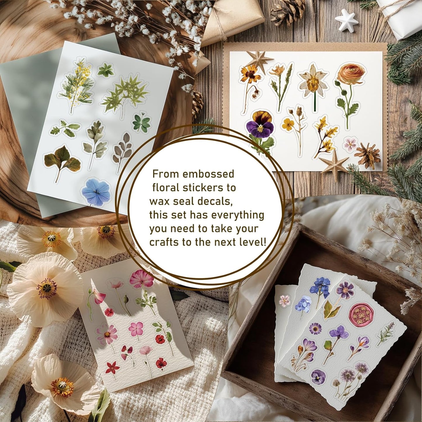 450 Pcs Flower Stickers for Scrapbook Supplies, Dried Pressed Flowers Scrapbook, Natural Flower Stickers for Scrapbooking, Planner, Junk Journal, Bullet Journal