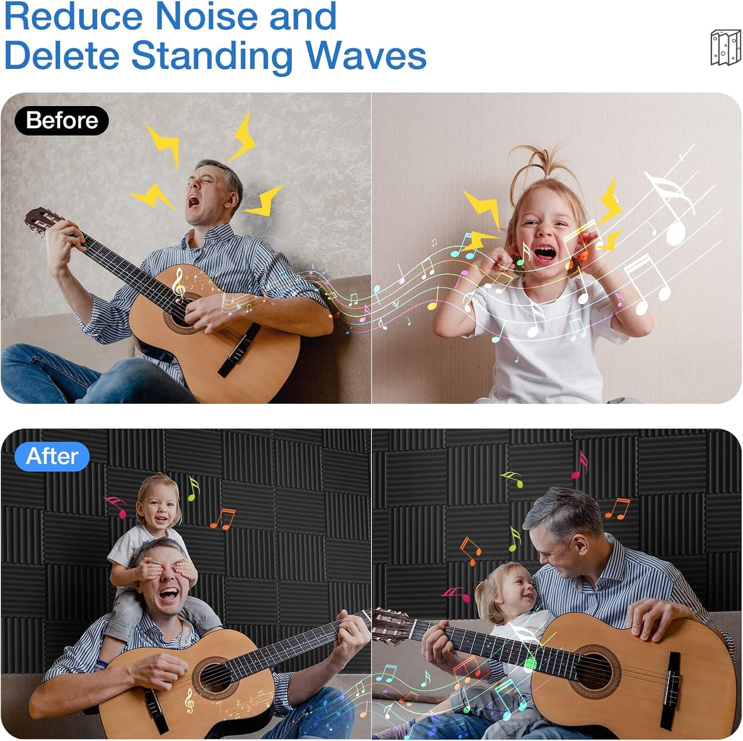 3" X 12" X 12" Sound Proof Foam Panels for Walls,Self-Adhesive Foam Acoustic Panels Sound Absorbing,2.2 lb/ft³ Density Soundproof Wall Panels for Gaming Studio Decor (8 Pack Black)