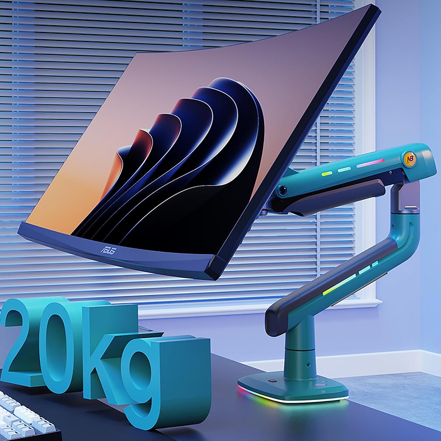 NB Gaming Monitor Arm or for 32 to 60 Inches Screen, Load up to 20 kg, VESA 75/100, RGB-Light, Heavy Duty, Multi Angle Adjustable, Premium Aluminum, Green