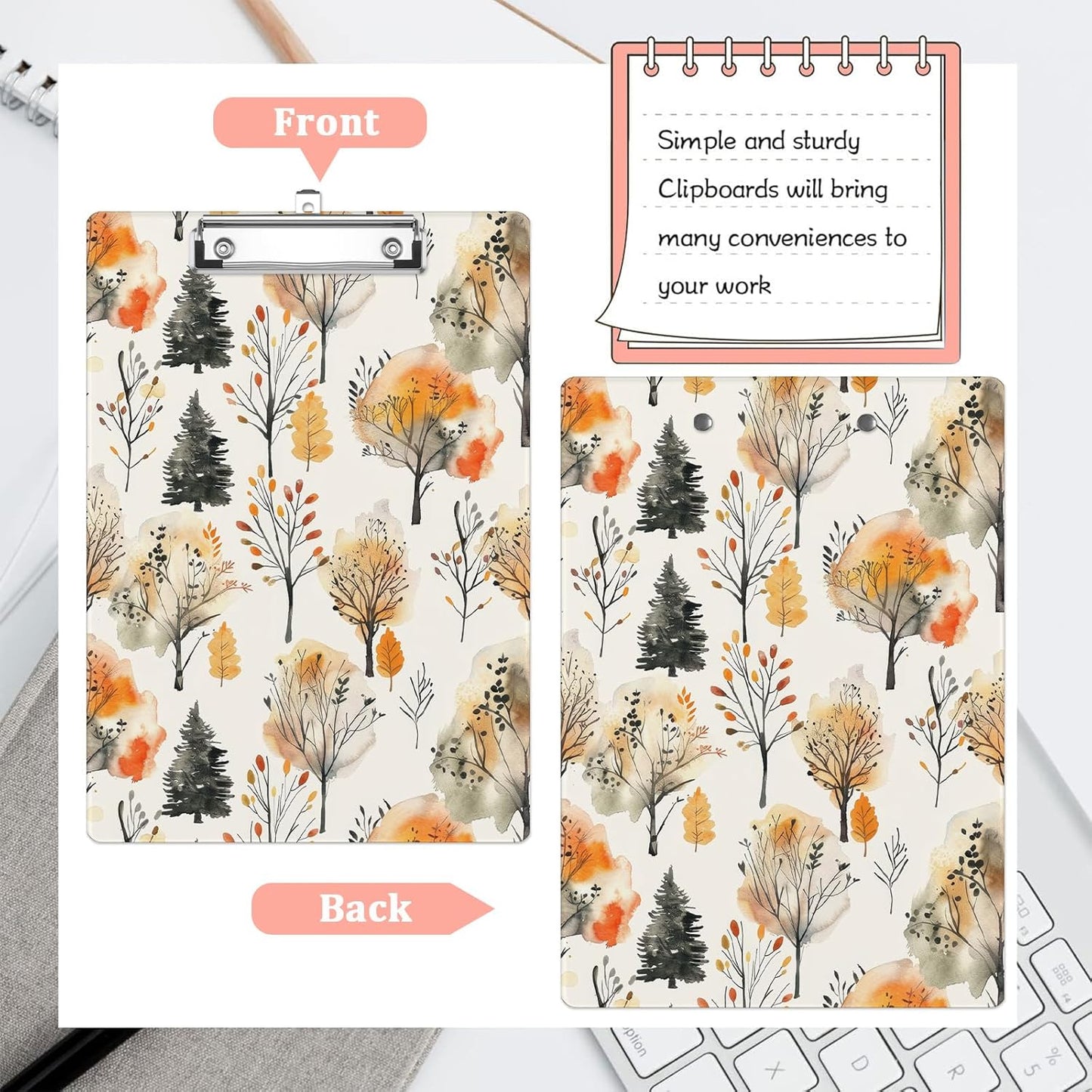 Autumn Trees Plastic Clipboards,Cute Fashion Clipboard Decorative 8.5" x 12.5"Standard A4 Size Clipboards,Acrylic Clipboard for Teacher,Social Worker,Students,Nurse,Office Supplies
