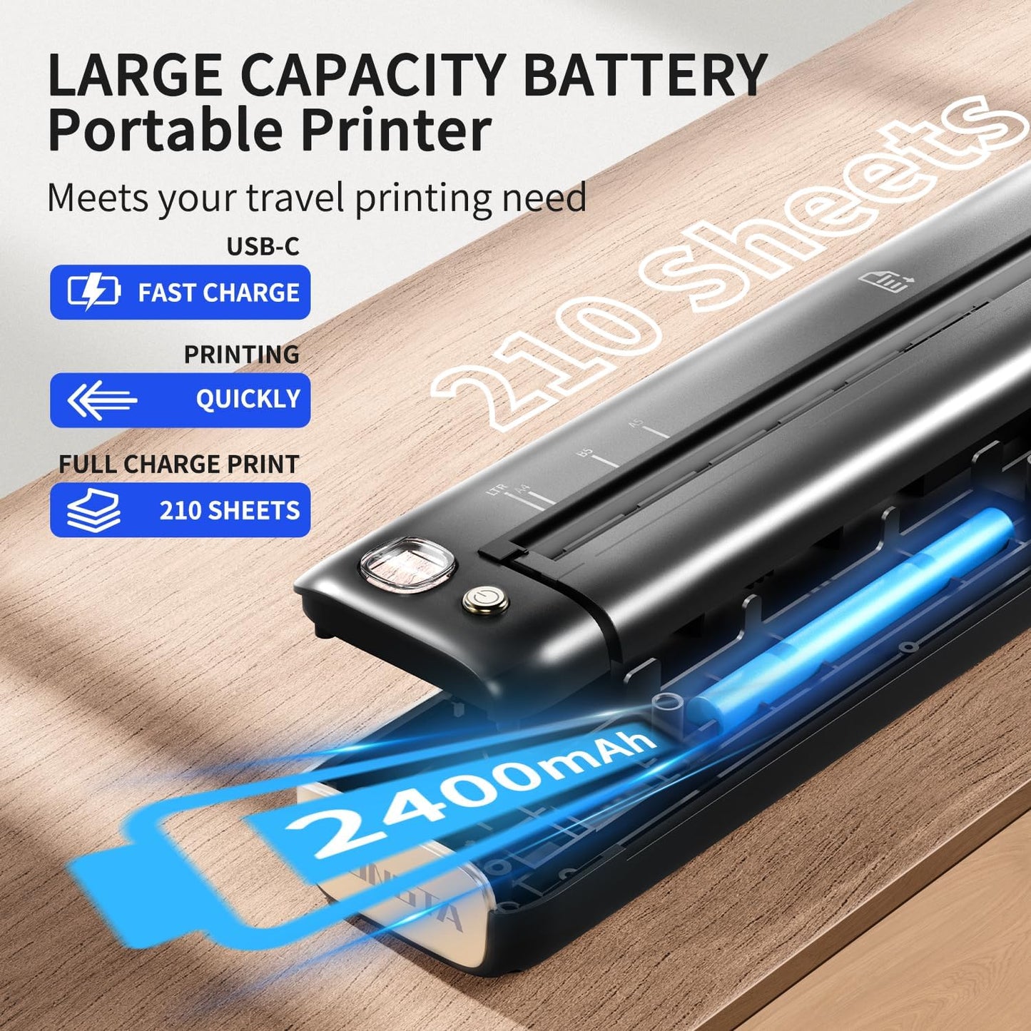 Rongta Portable Printers Wireless for Travel, WiFi & Bluetooth Mobile Printer, Thermal Inkless Printer for School/Office/Home Use, Compatible with Android,iOS & Laptop (Gray)