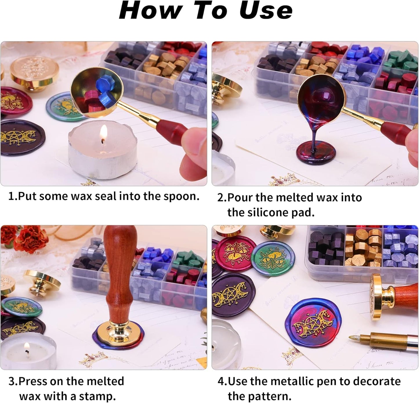 SWANGSA Triple Moon Goddess Wax Seal Stamp Kit with 200pcs Sealing Wax Beads, Great for Embellishment of Invitations, Wine Packages, Gift Idea